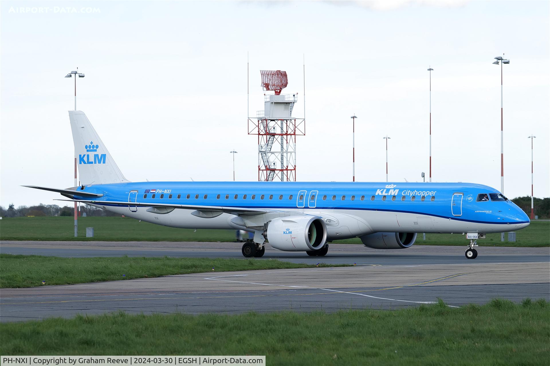 PH-NXI, 2022 Embraer E195-E2 (ERJ-190-400 STD) C/N 19020064, Just landed at Norwich.