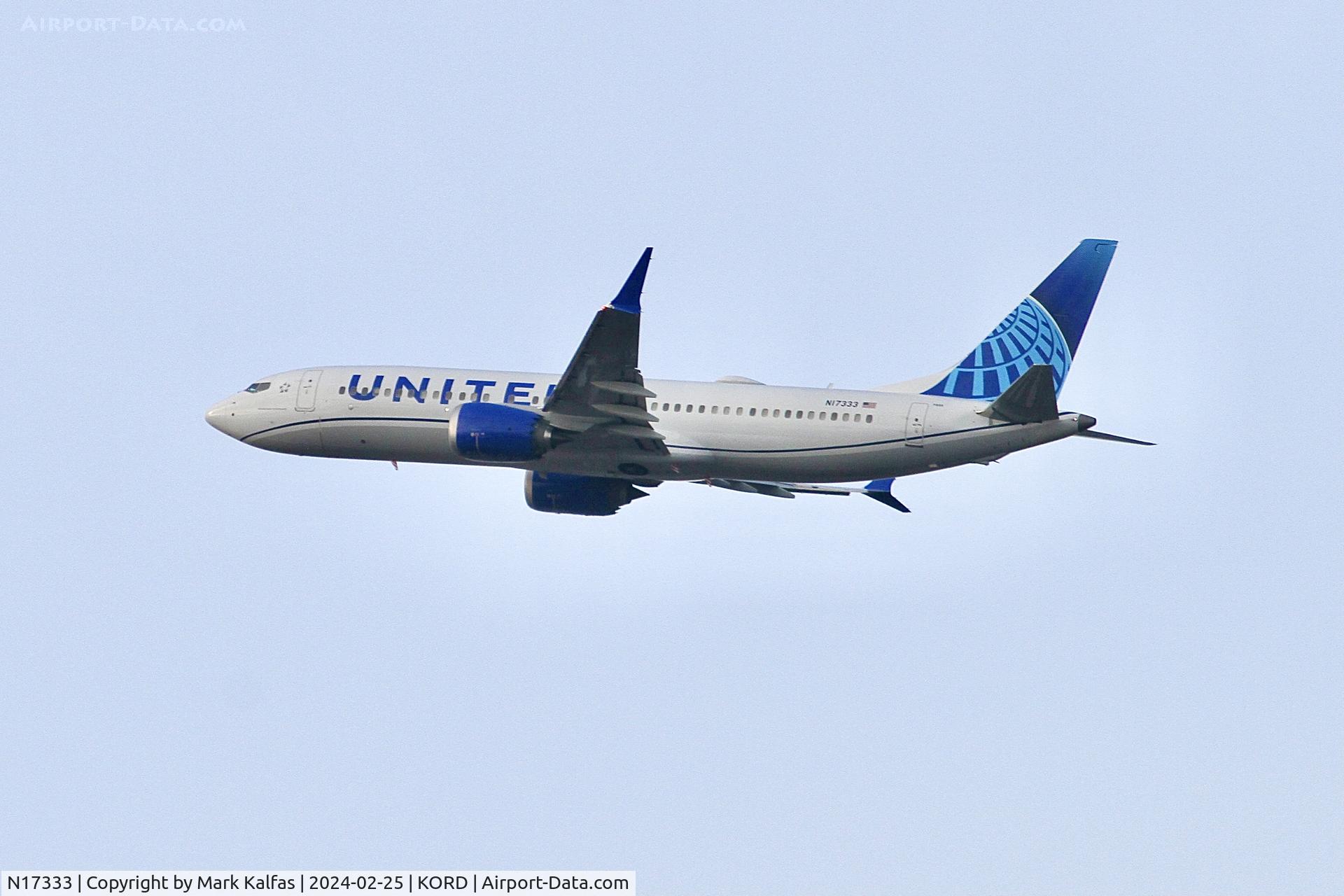 N17333, 2023 Boeing 737-8 MAX C/N 67587, B38M United Airlines Boeing 737 MAX 8 N17333 UAL584 ORD-SAN