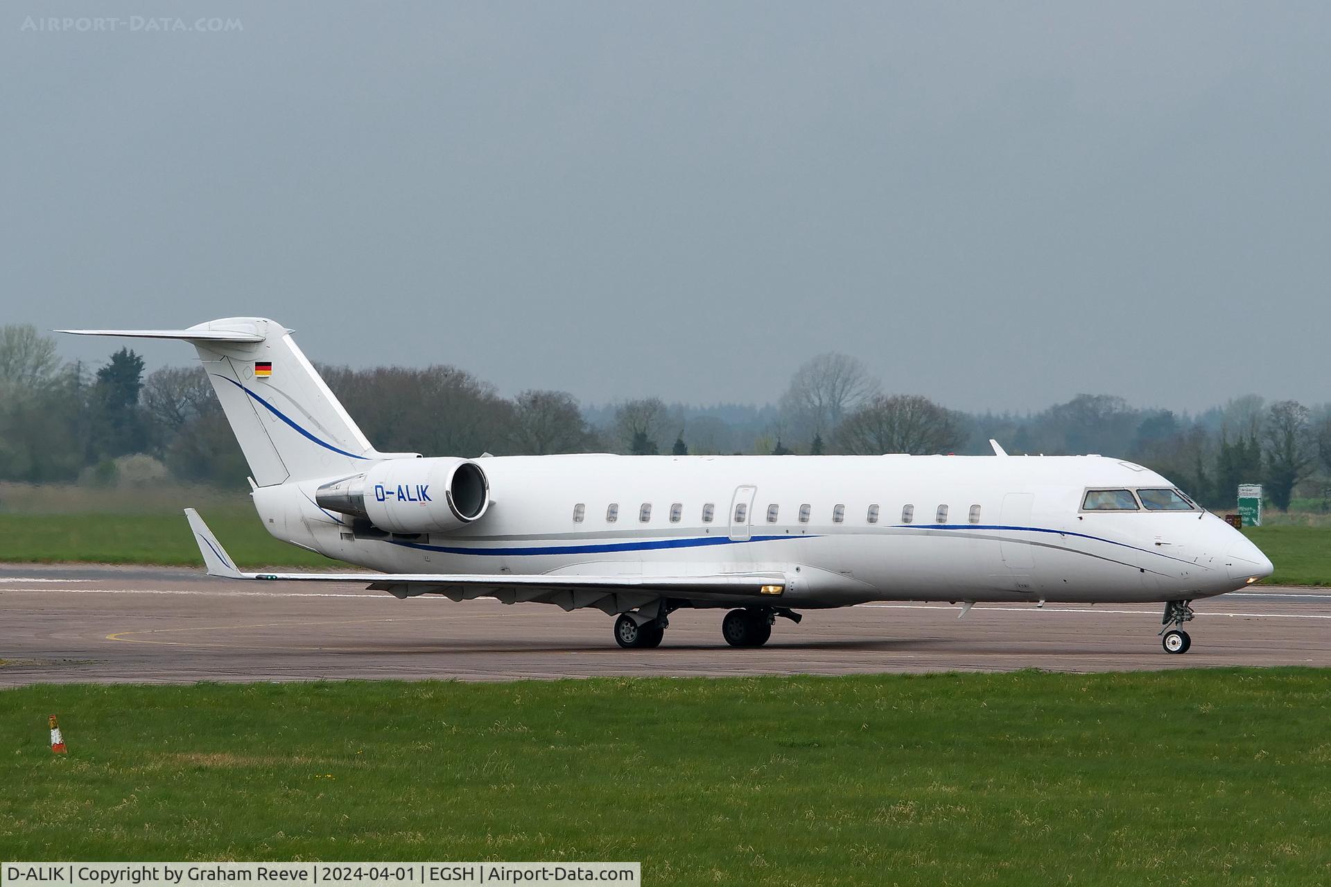 D-ALIK, 2006 Bombardier Challenger 850 (CL-600-2B19) C/N 8066, Departing from Norwich.