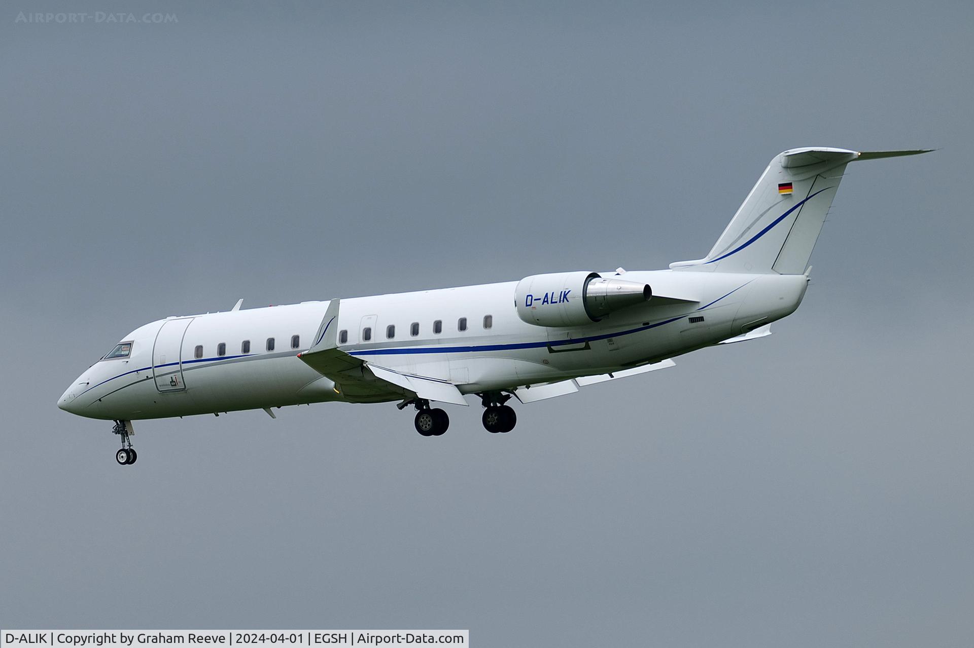 D-ALIK, 2006 Bombardier Challenger 850 (CL-600-2B19) C/N 8066, Landing at Norwich.