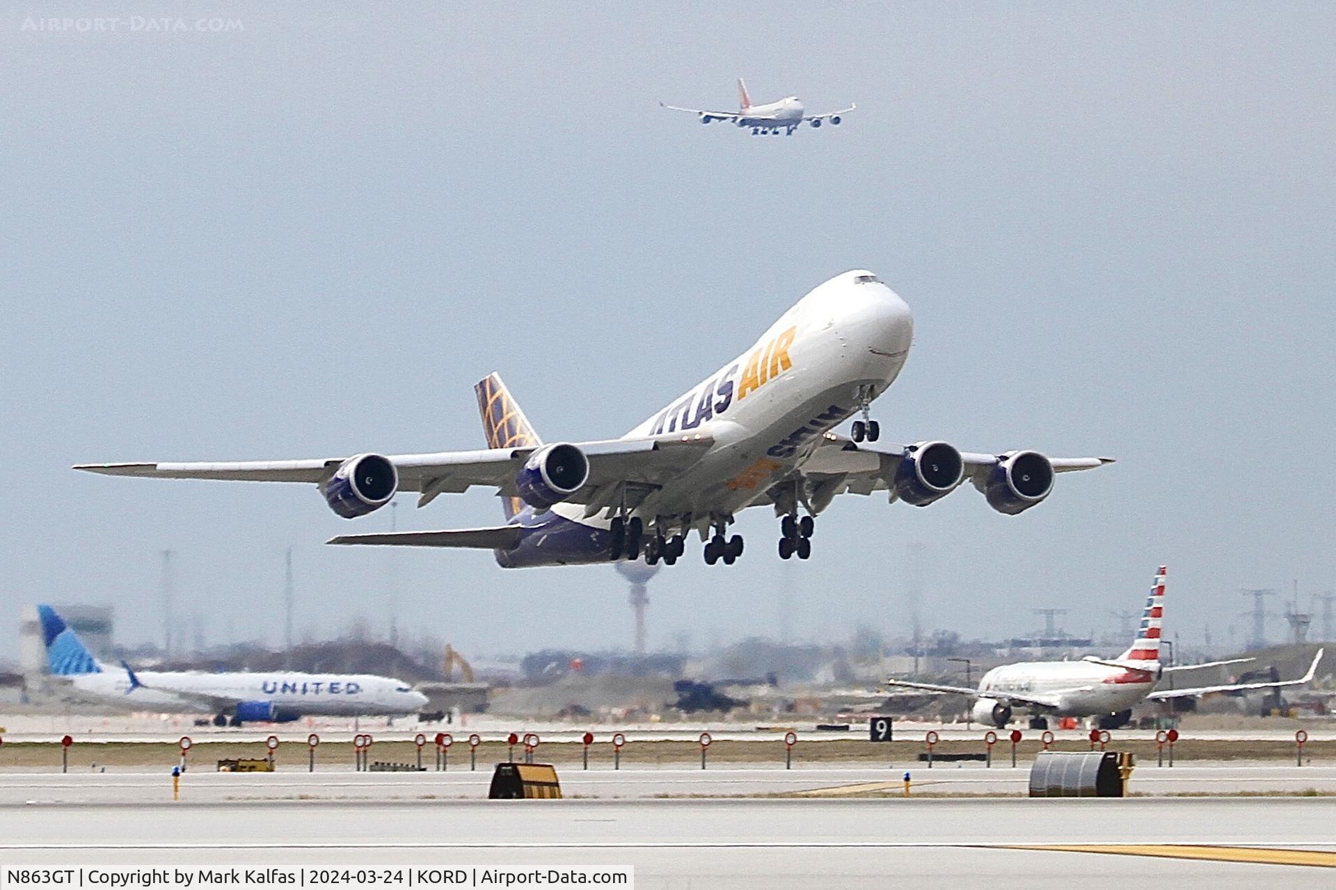 N863GT, 2023 Boeing 747-8F C/N 67150, B748 Atlas Air Boeing 747-8F N863GT GTI8991 departing 10L KORD-PANC