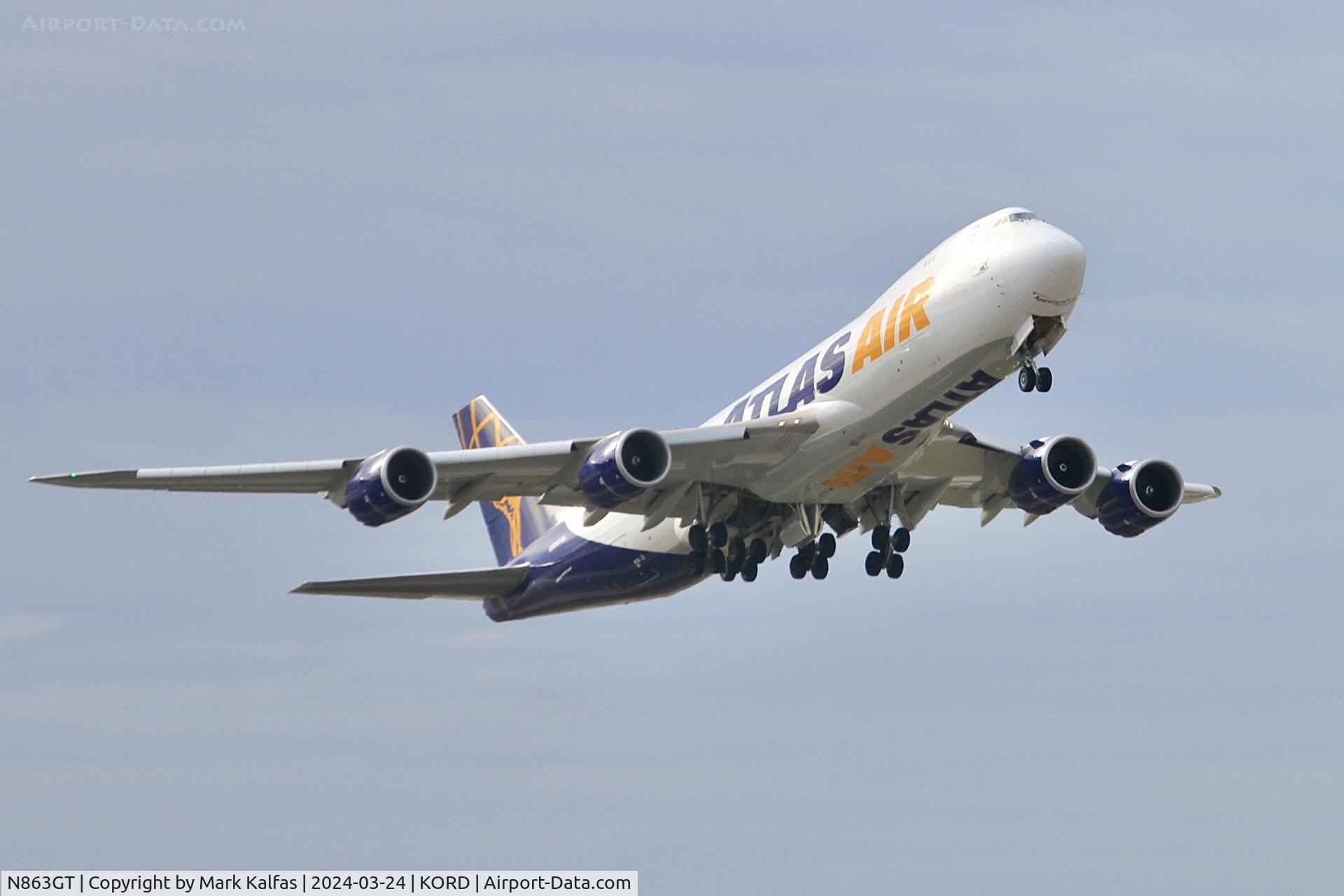 N863GT, 2023 Boeing 747-8F C/N 67150, B748 Atlas Air Boeing 747-8F N863GT GTI8991 departing 10L KORD-PANC