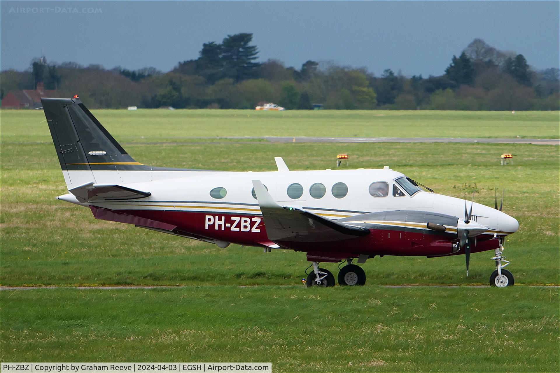 PH-ZBZ, 1988 Beech C90A King Air C/N LJ-1164, Departing from Norwich.