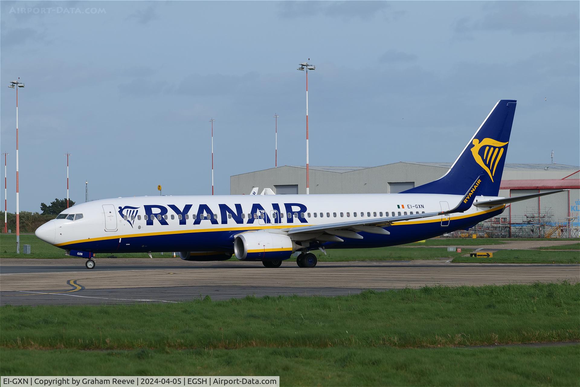 EI-GXN, 2018 Boeing 737-800 C/N 44856, Departing from Norwich.