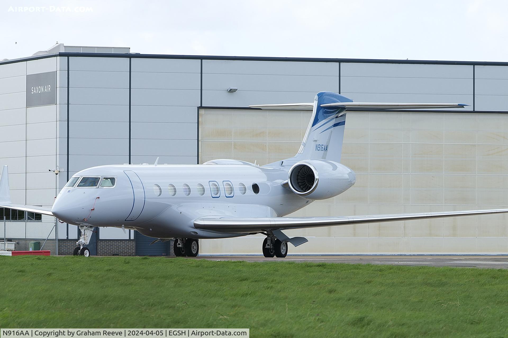 N916AA, 2022 Gulfstream GVI (G650ER) C/N 6505, Parked at Norwich.