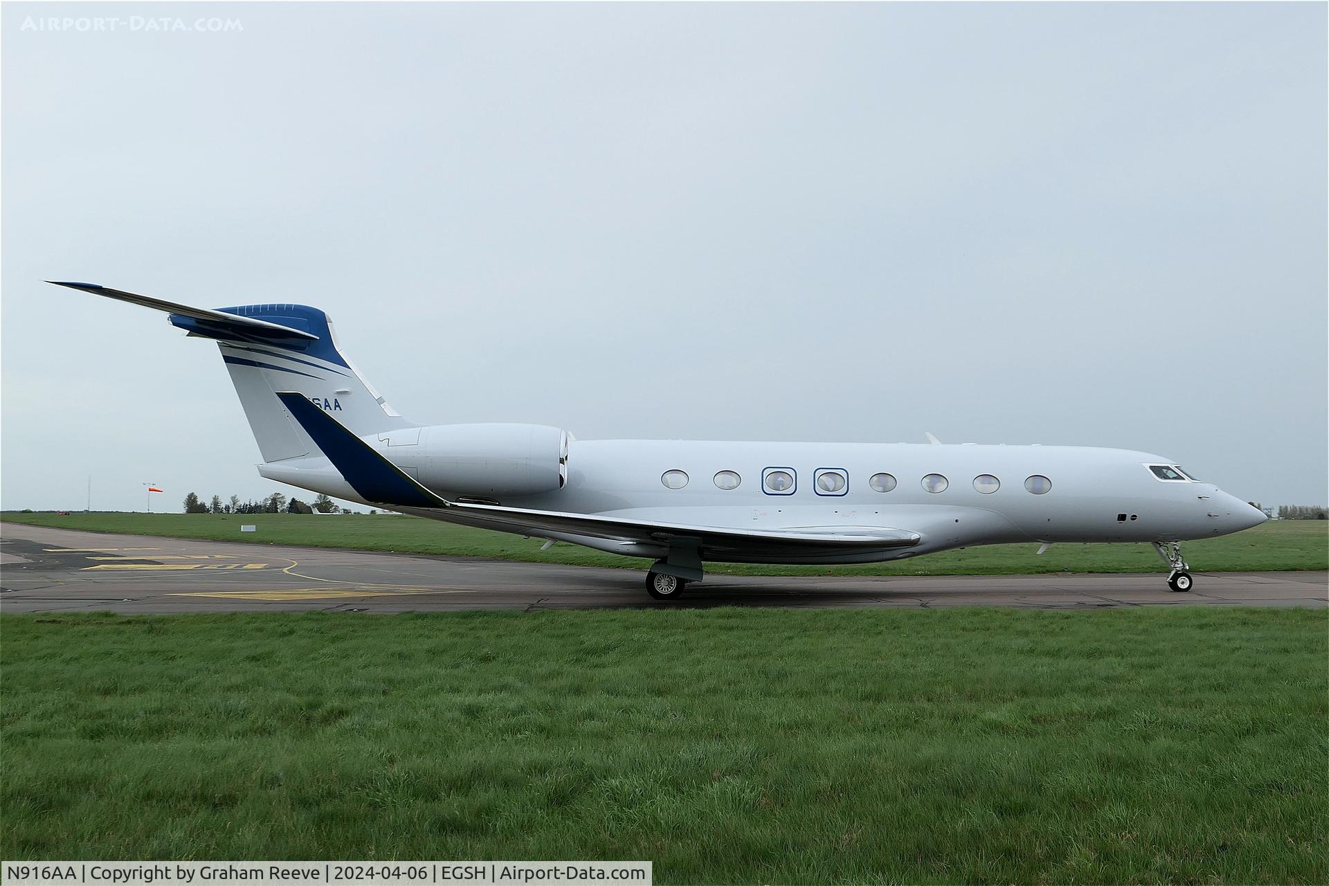 N916AA, 2022 Gulfstream GVI (G650ER) C/N 6505, Departing from Norwich.