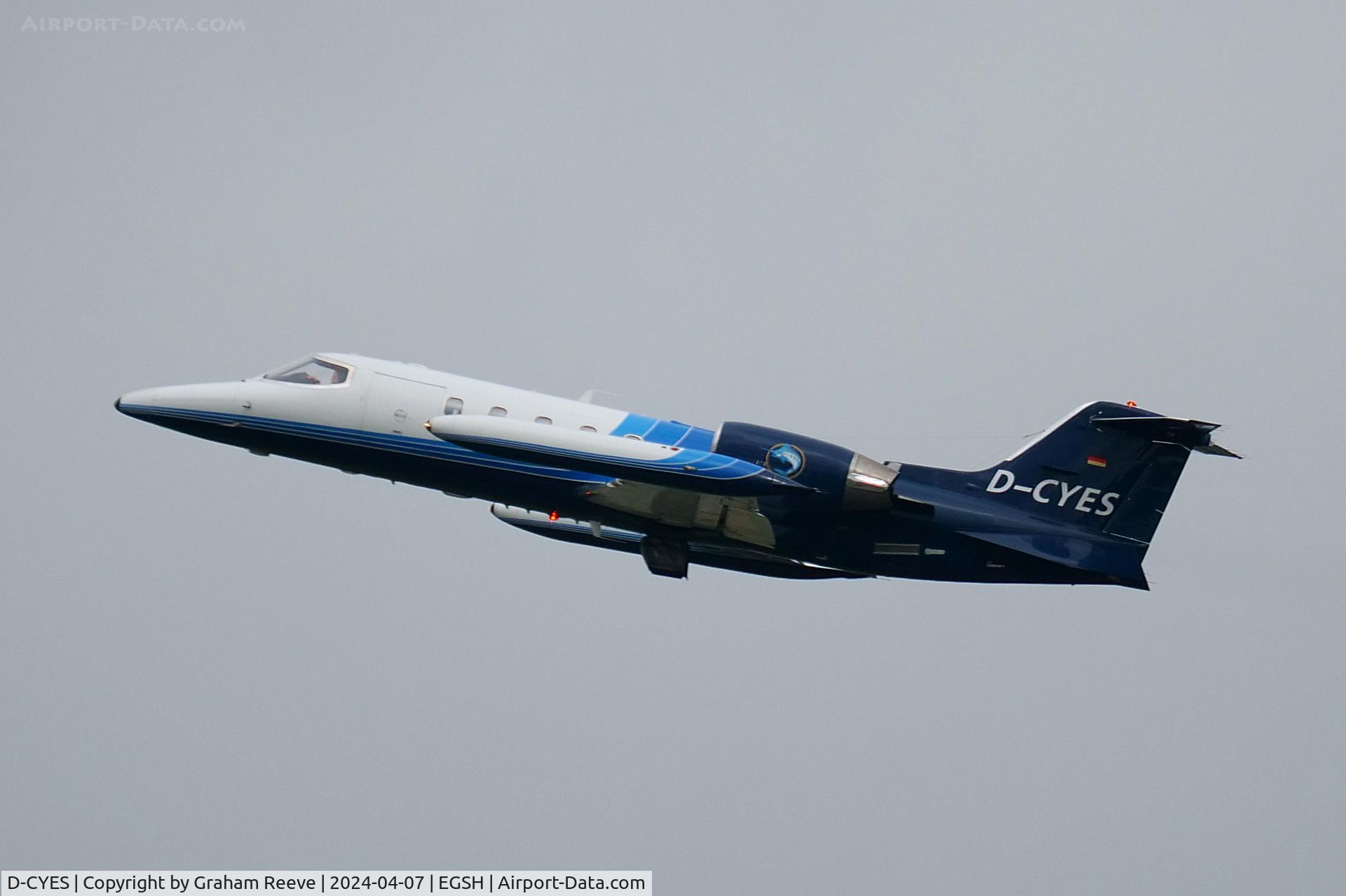 D-CYES, 1983 Learjet 35A C/N 35-501, Departing from Norwich.