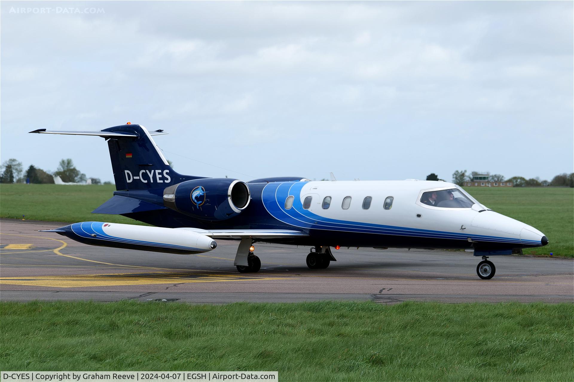 D-CYES, 1983 Learjet 35A C/N 35-501, Departing from Norwich.