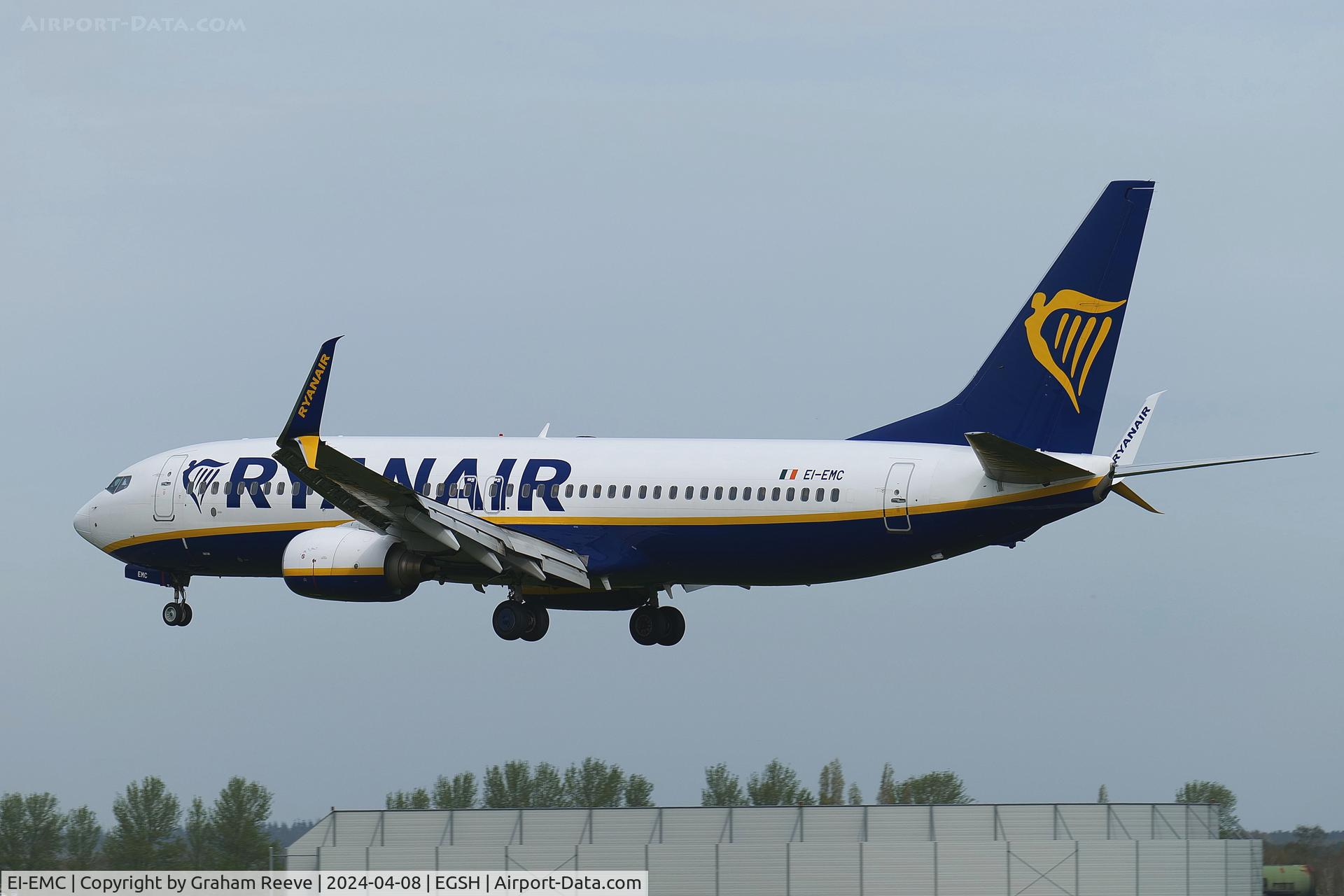 EI-EMC, 2010 Boeing 737-8AS C/N 38510, Landing at Norwich.
