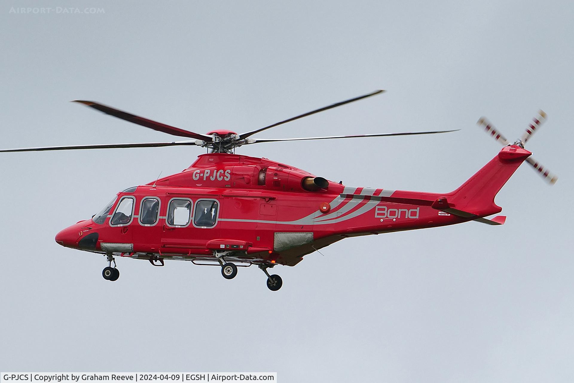 G-PJCS, 2009 AgustaWestland AW 139 C/N 41220, Landing at Norwich.