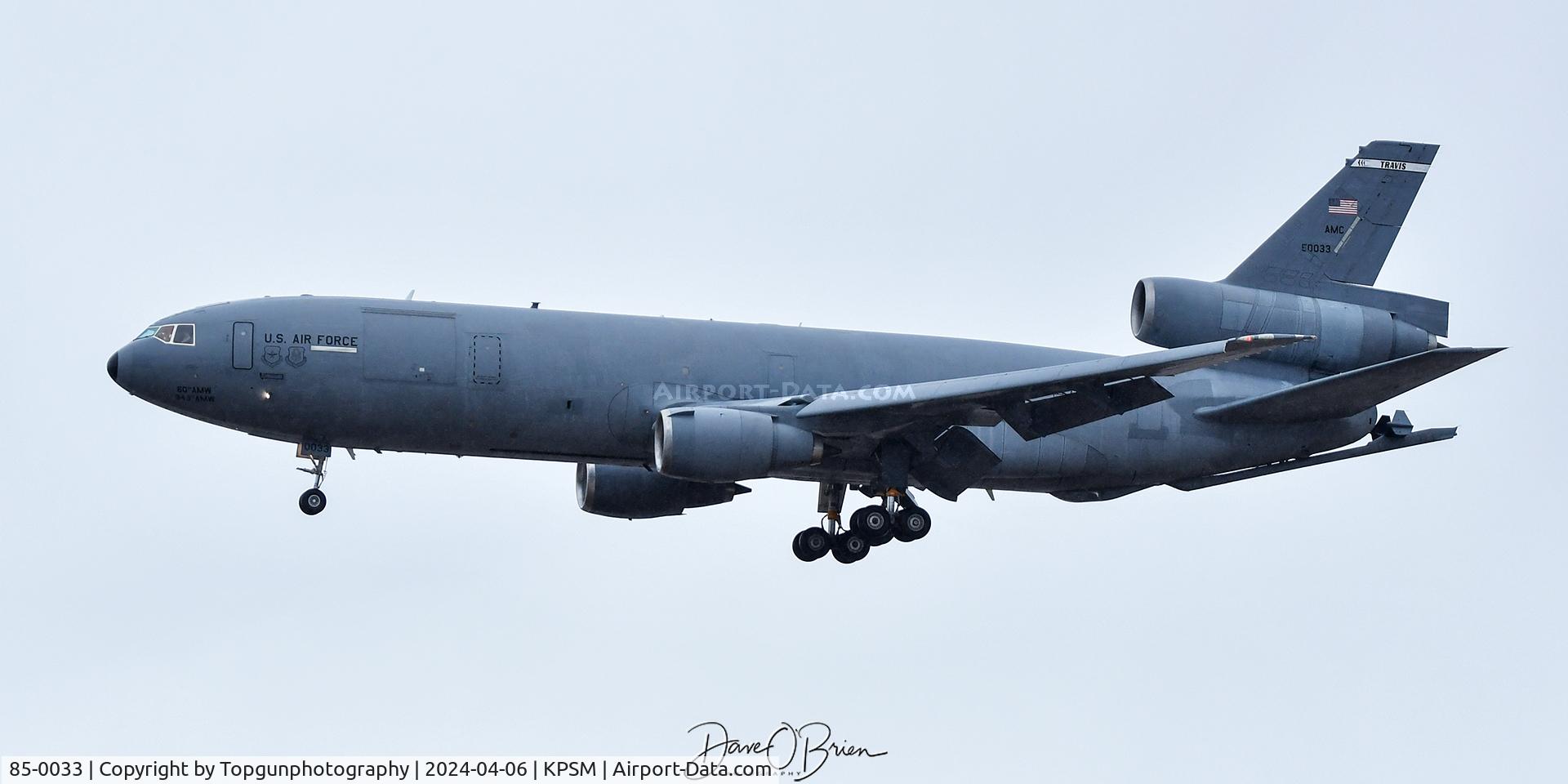 85-0033, 1985 McDonnell Douglas KC-10A Extender C/N 48238, BLUE11 inbound after dragging DM A-10's to DOV