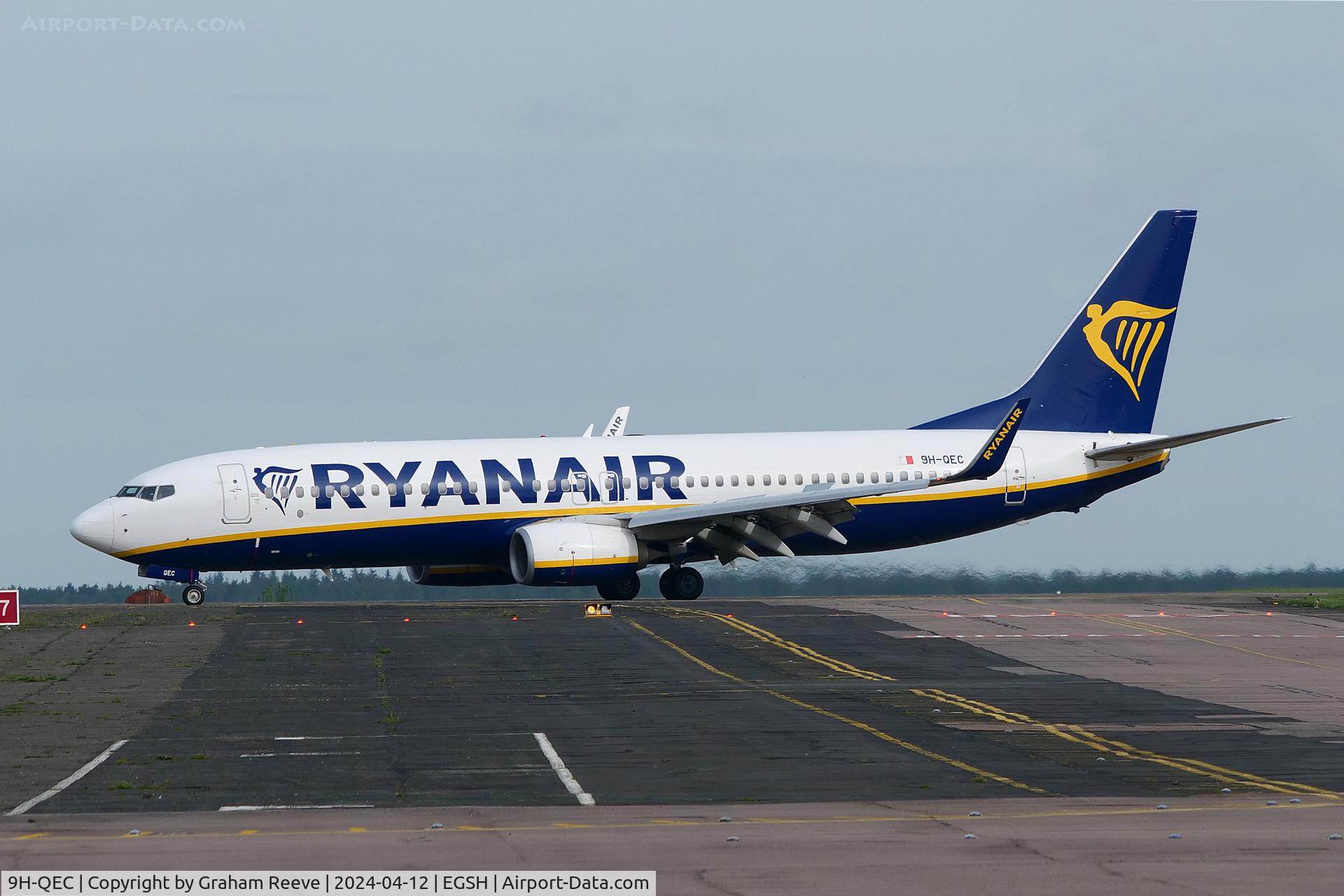 9H-QEC, 2018 Boeing 737-800 C/N 44818, Just landed at Norwich.