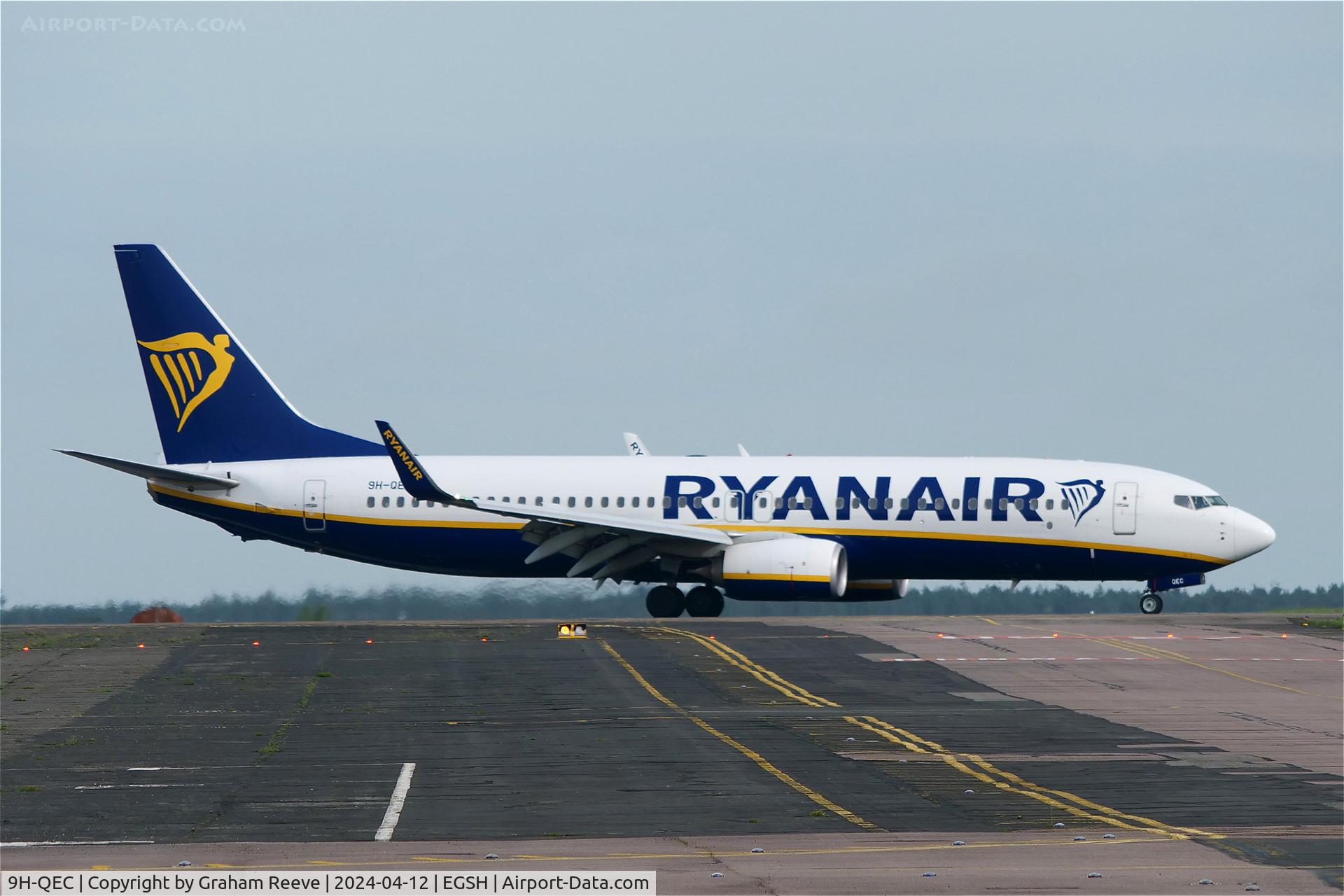 9H-QEC, 2018 Boeing 737-800 C/N 44818, Just landed at Norwich.