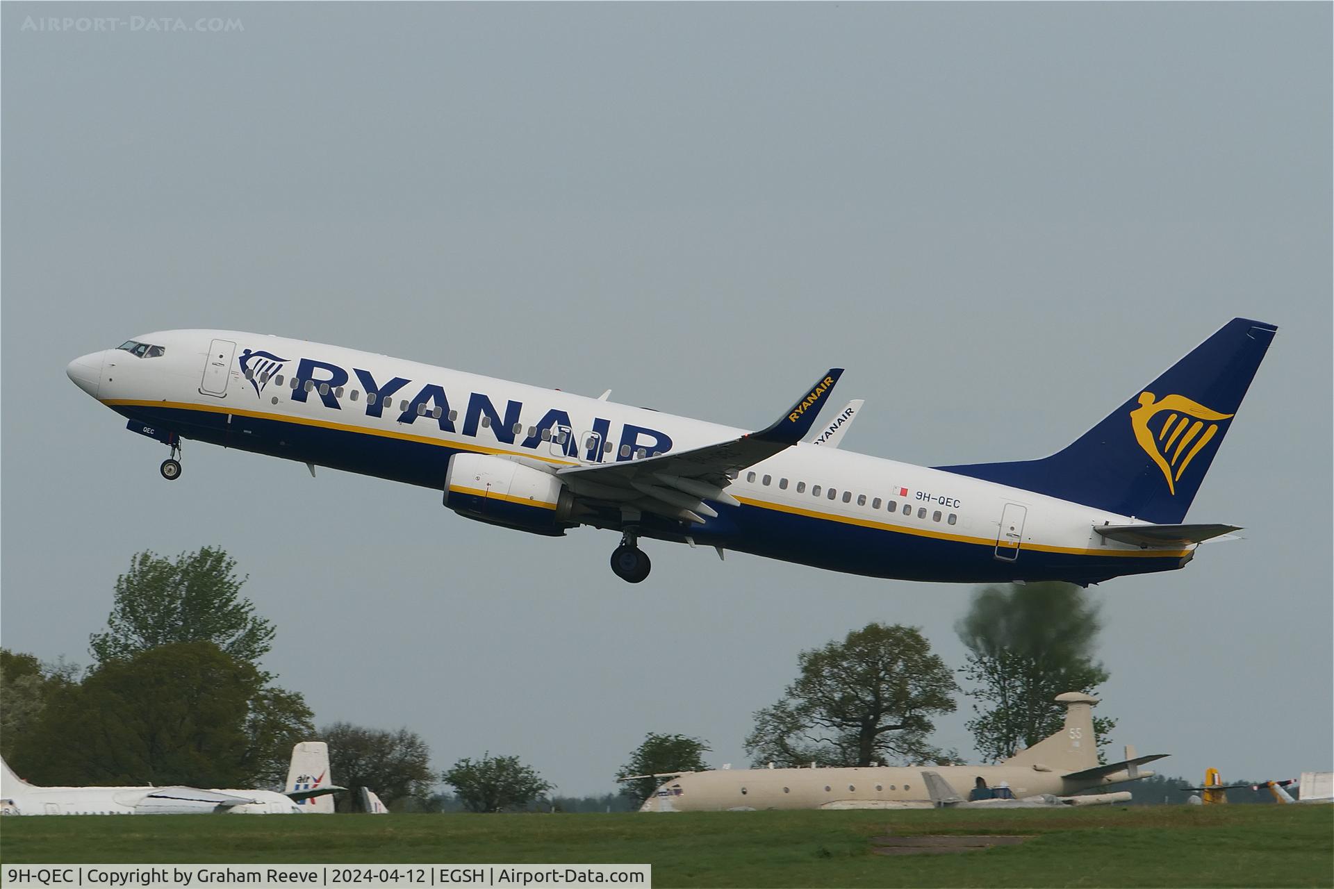 9H-QEC, 2018 Boeing 737-800 C/N 44818, Departing from Norwich.