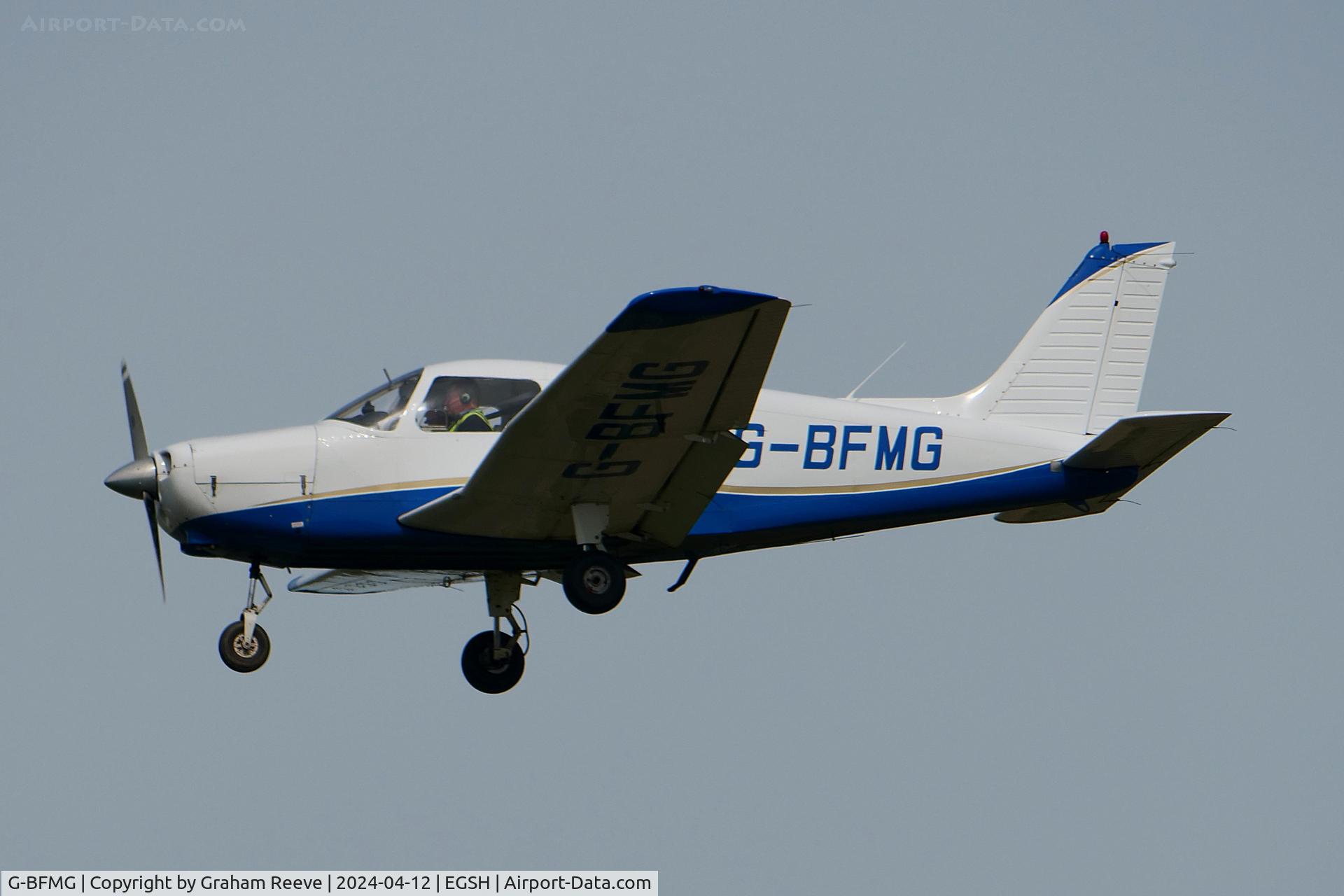 G-BFMG, 1977 Piper PA-28-161 Cherokee Warrior II C/N 28-7716160, Landing at Norwich.