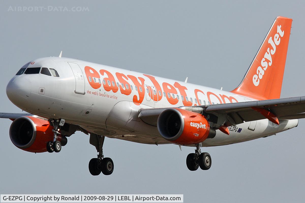 G-EZPG, 2005 Airbus A319-111 C/N 2385, at bcn