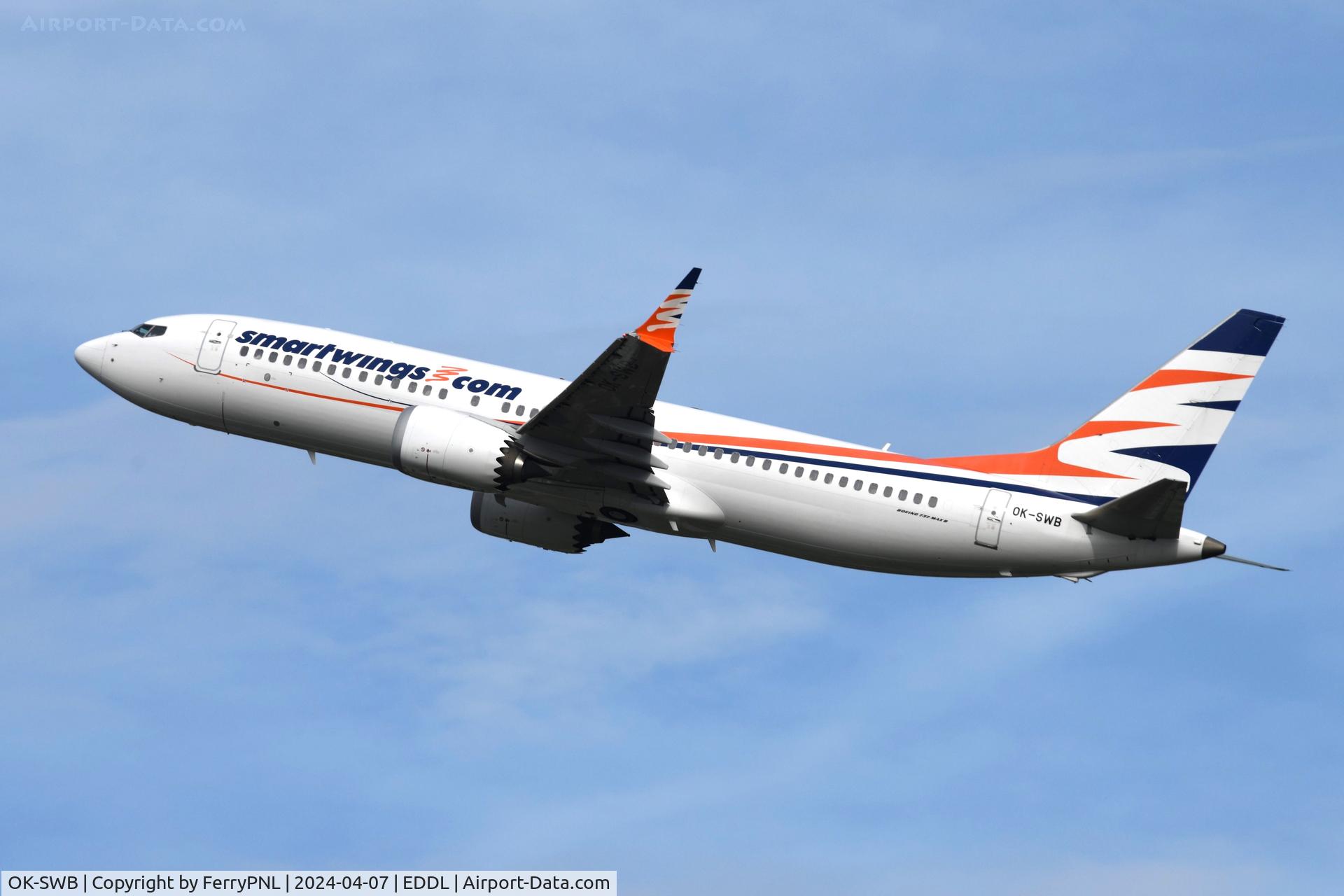 OK-SWB, 2018 Boeing 737-8 MAX C/N 43556, Departure of Smartwings B738M from DUS