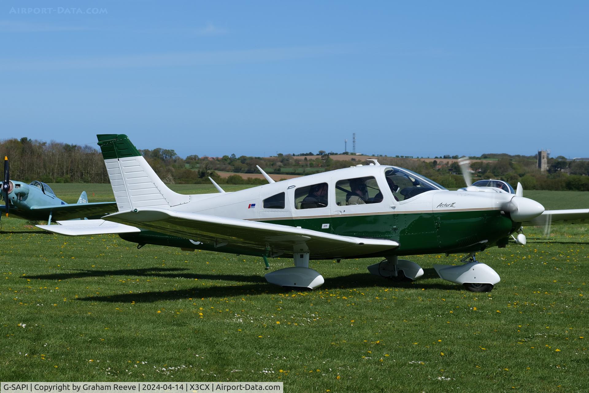 G-SAPI, 1976 Piper PA-28-181 Cherokee Archer III C/N 28-7690191, Just landed at Northrepps.