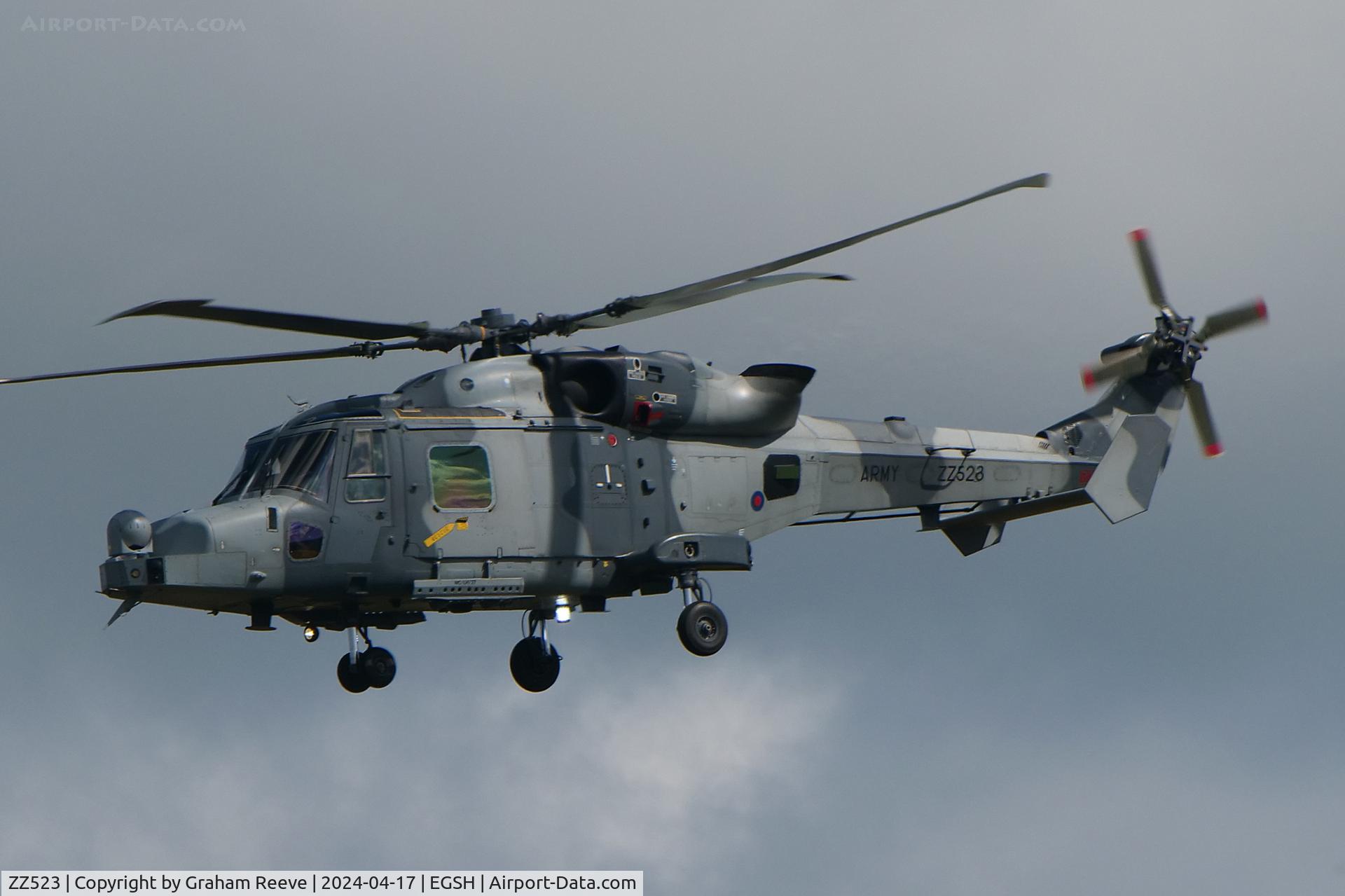 ZZ523, AgustaWestland AW-159 Wildcat AH.1 C/N 530, On approach to Norwich.