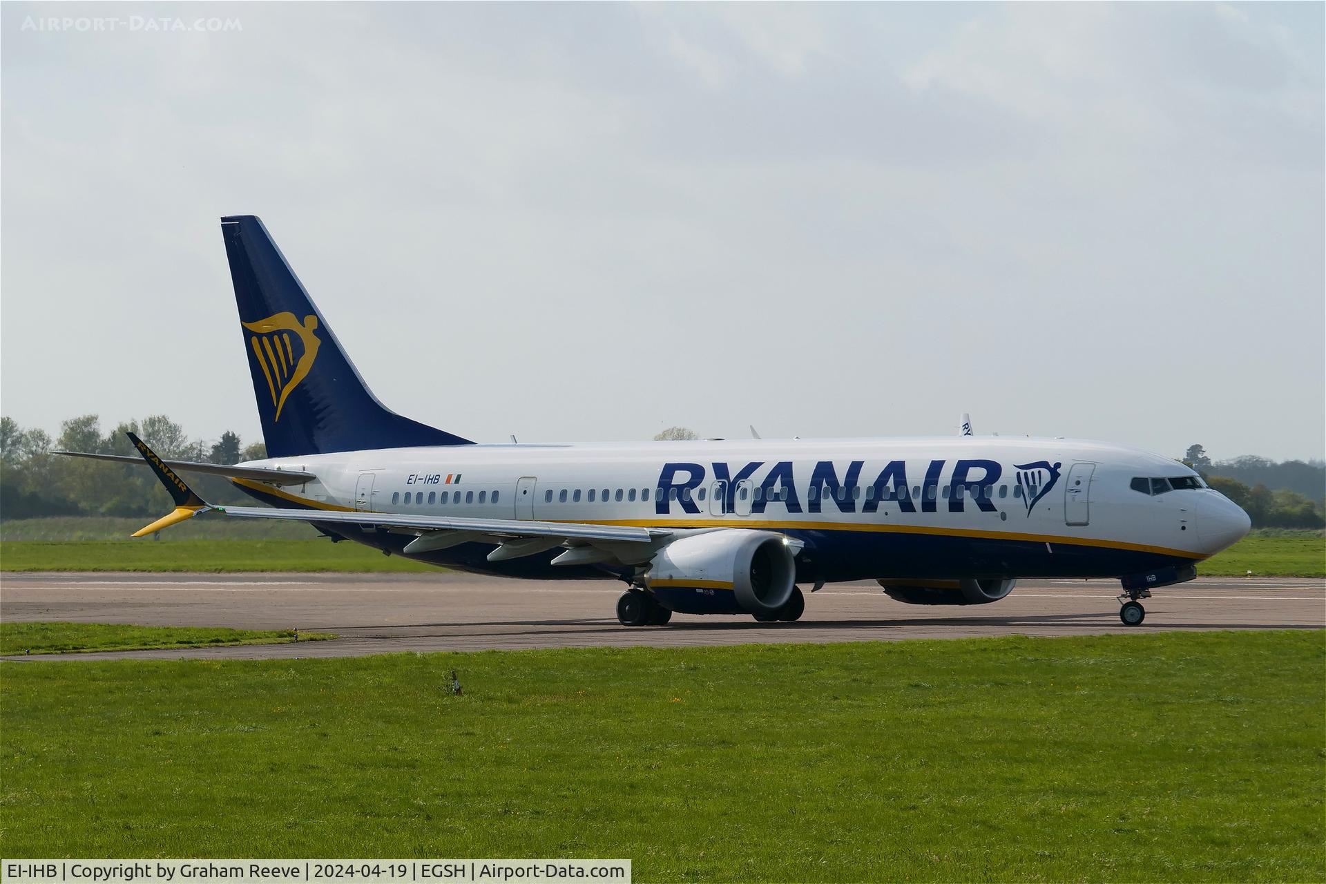 EI-IHB, 2023 Boeing 737-8-200 MAX C/N 67082, Departing from Norwich.