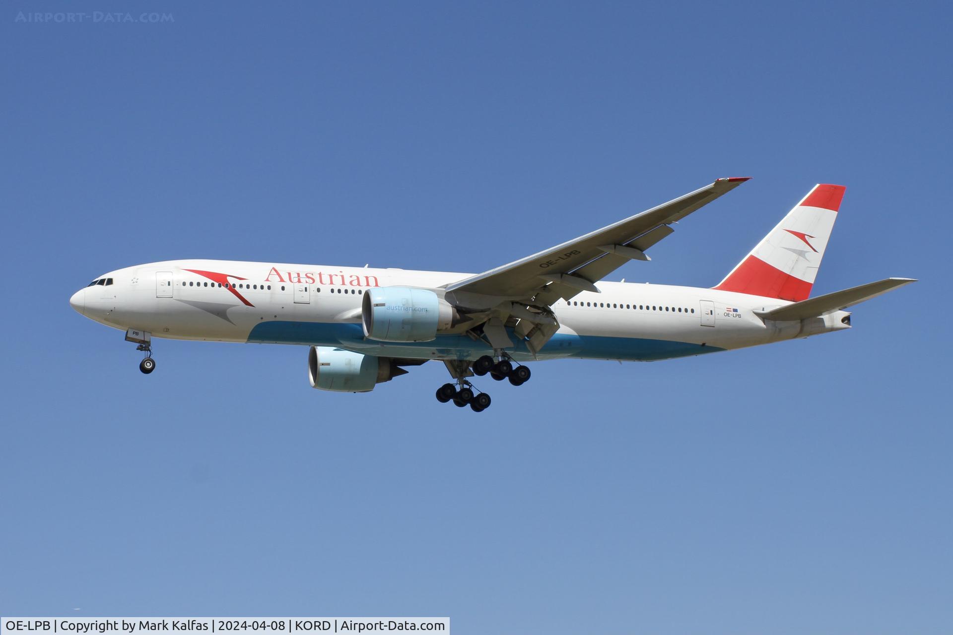 OE-LPB, 1998 Boeing 777-2Z9/ER C/N 28699, B772 Austrian Airlines Boeing 777-2Z9/ER OE-LPB AUA65 LOWW-KORD