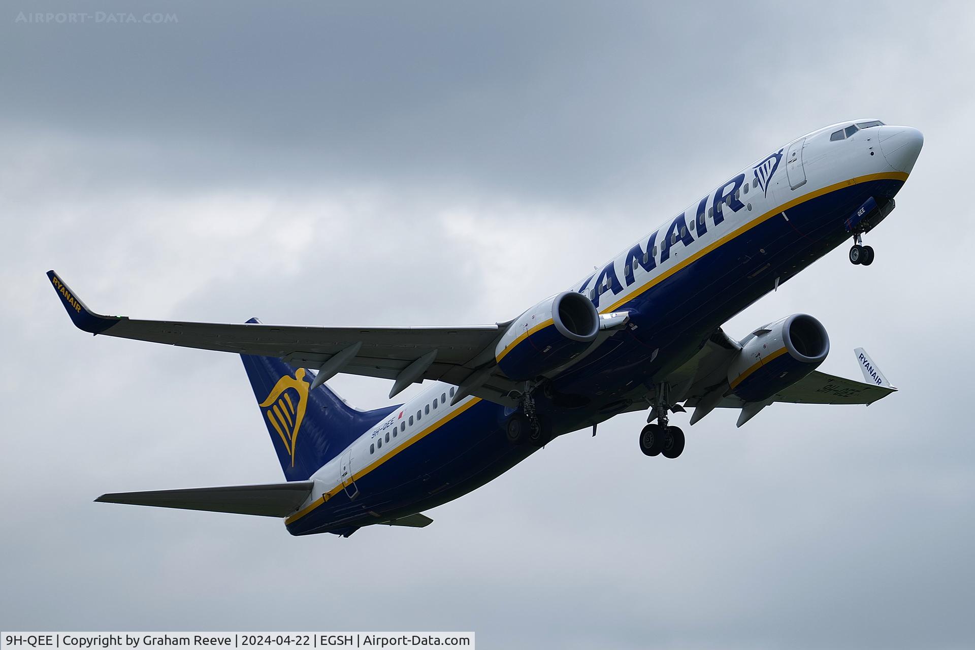 9H-QEE, 2018 Boeing 737-800 C/N 44819, Departing from Norwich.