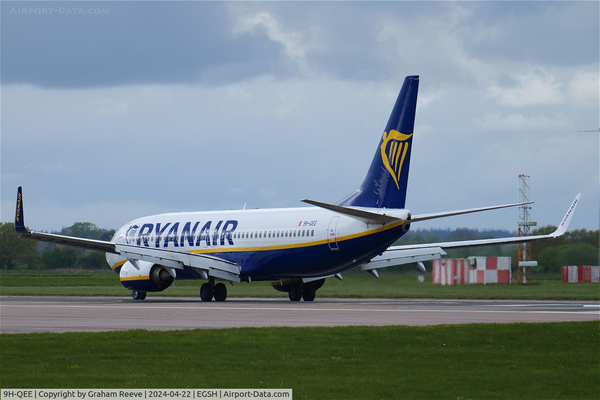 9H-QEE, 2018 Boeing 737-800 C/N 44819, Just landed at Norwich.