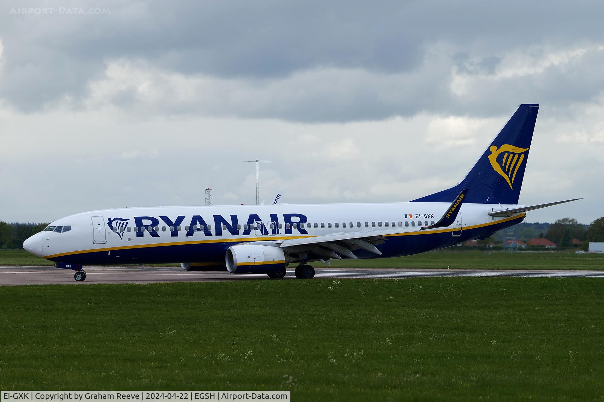 EI-GXK, 2018 Boeing 737-800 C/N 44860, Just landed at Norwich.
