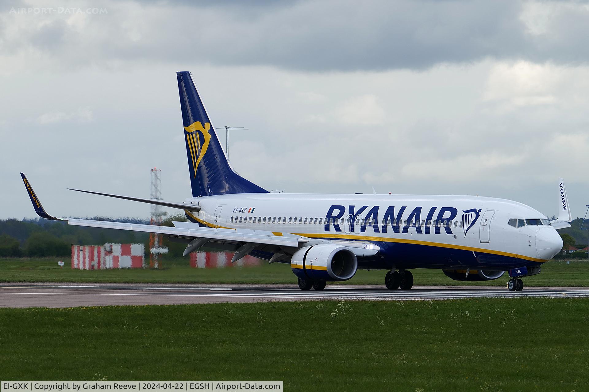 EI-GXK, 2018 Boeing 737-800 C/N 44860, Just landed at Norwich.