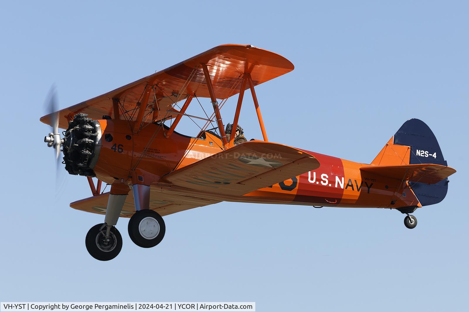 VH-YST, 1942 Boeing A75 C/N 75-5146, Antique Aeroplane Association of Australia National Fly-in 2024.