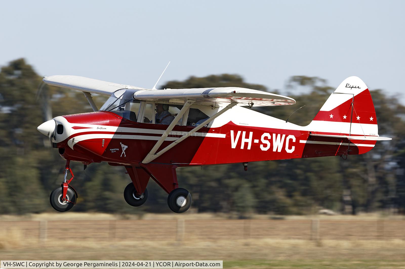 VH-SWC, 1957 Piper PA-22-150 C/N 22-5519, Antique Aeroplane Association of Australia National Fly-in 2024.