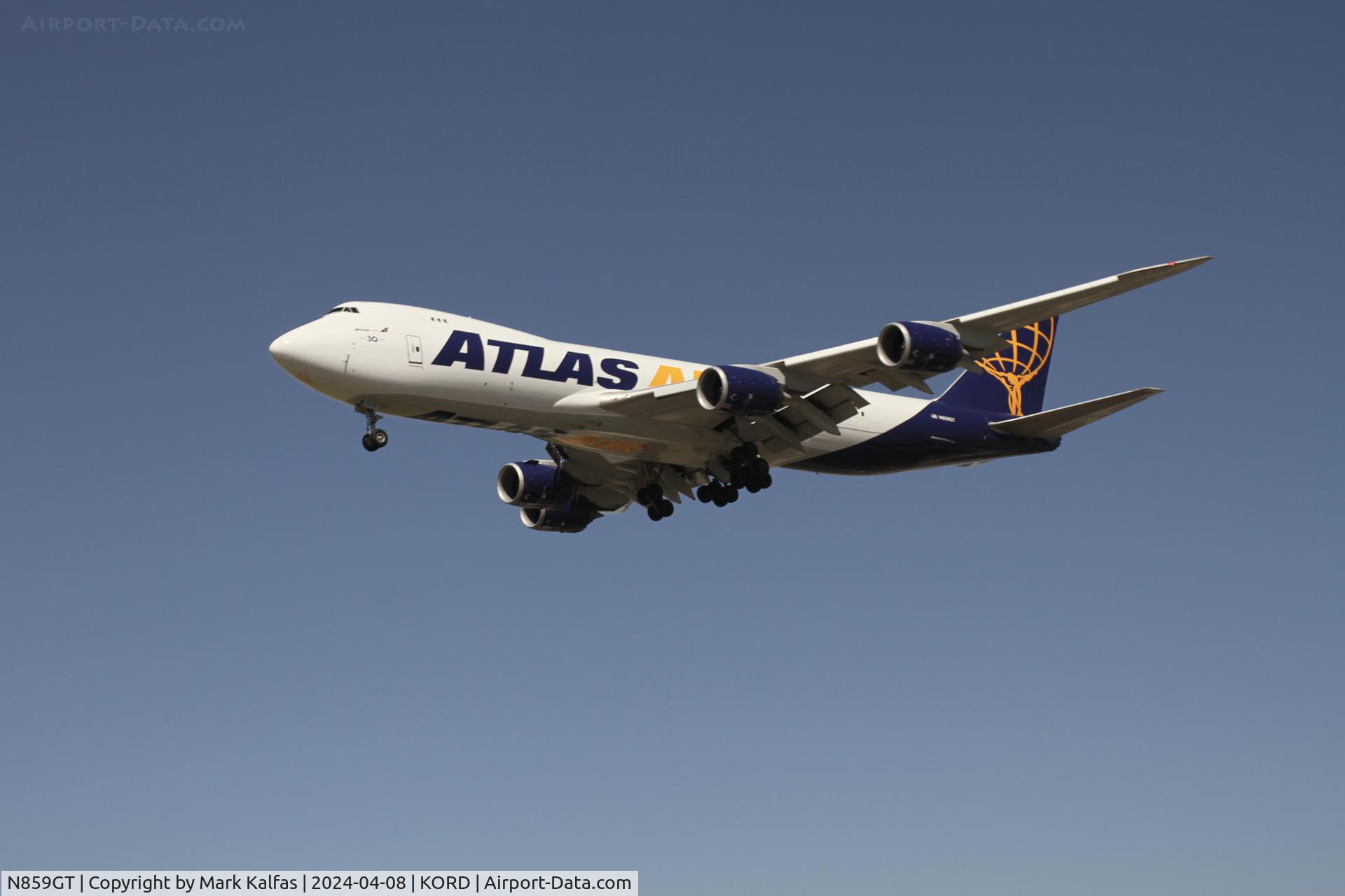 N859GT, 2015 Boeing 747-87UF C/N 62441, B748 Atlas Air Boeing 747-87UF N859GT GTI8102 DFW-ORD, landing on 28C ORD during the Solar Eclipse