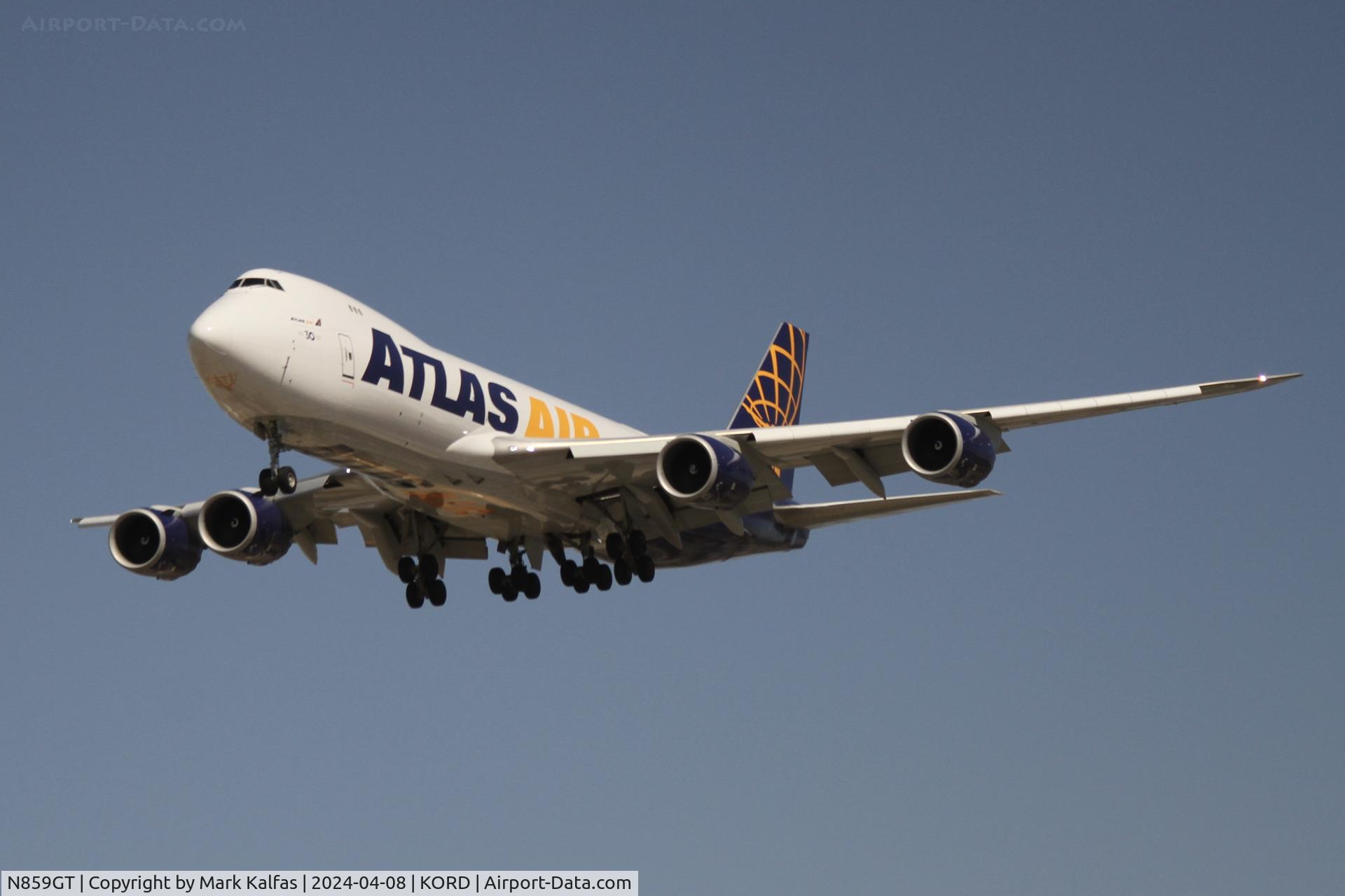 N859GT, 2015 Boeing 747-87UF C/N 62441, B748 Atlas Air Boeing 747-87UF N859GT GTI8102 DFW-ORD, landing on 28C ORD during the Solar Eclipse