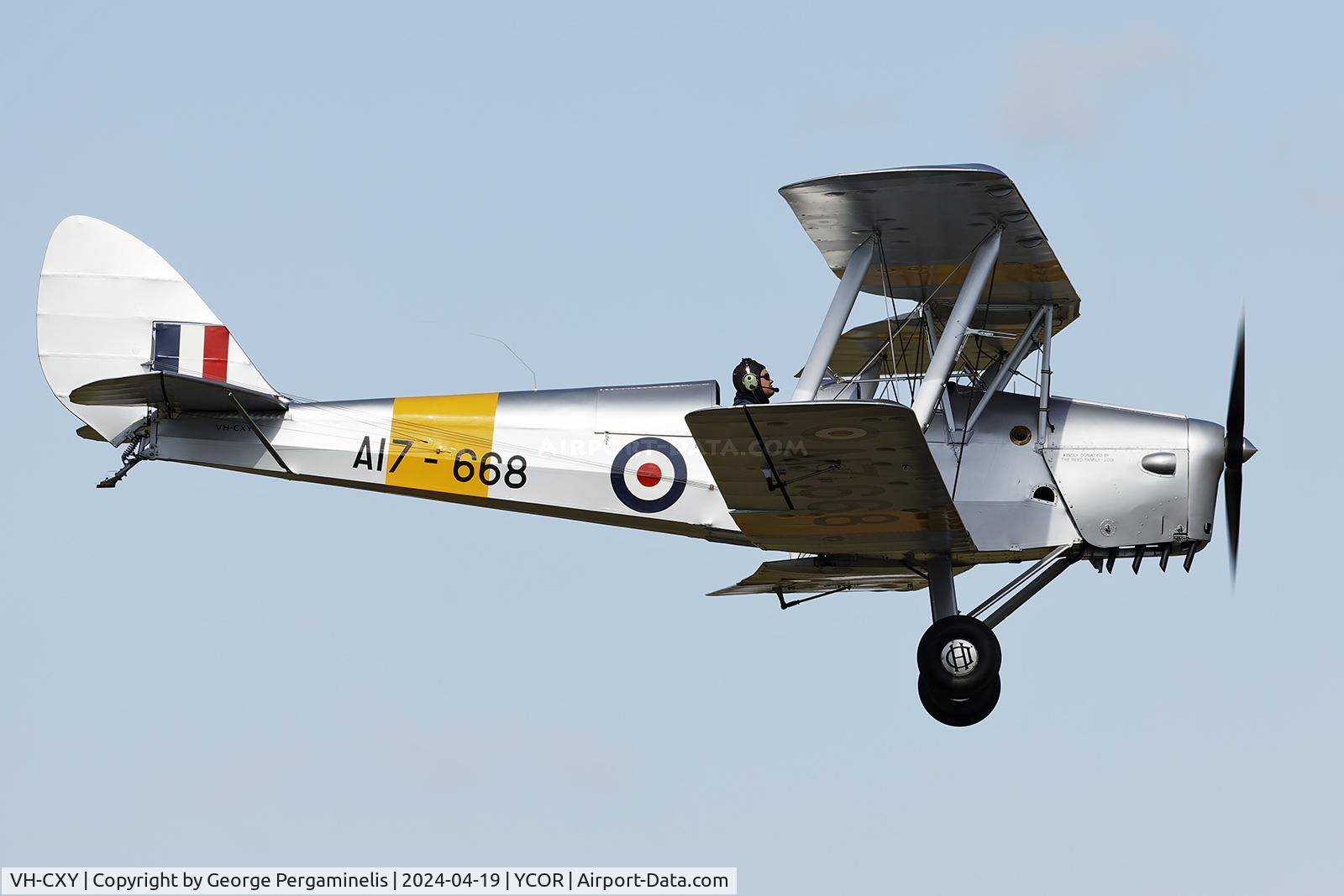 VH-CXY, 1961 De Havilland DH-82A Replica Tiger Moth II C/N LES 10, Antique Aeroplane Association of Australia National Fly-in 2024.