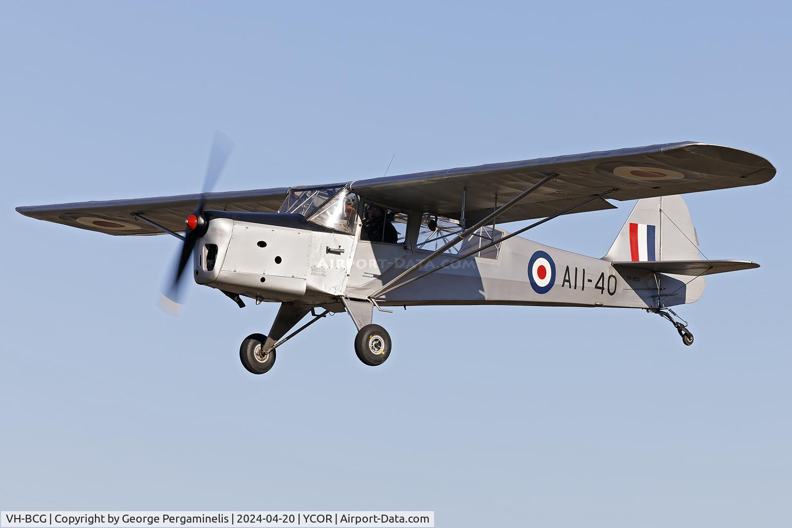 VH-BCG, 1943 Taylorcraft E Auster 3 C/N 615, Antique Aeroplane Association of Australia National Fly-in 2024.
