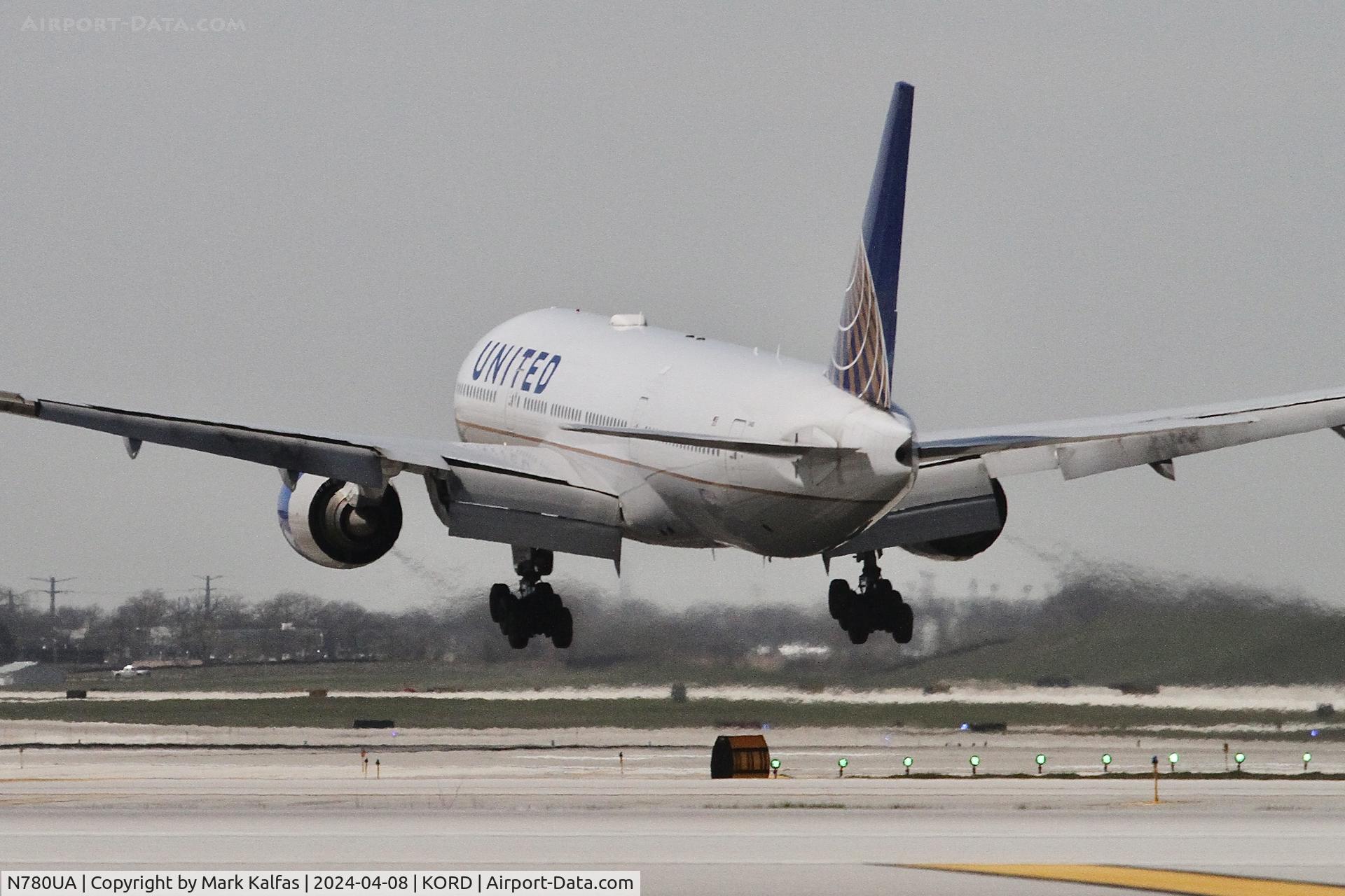 N780UA, 1996 Boeing 777-222 C/N 26944, B772 United Airlines Boeing 777-222 N780UA UAL1764SFO-ORD, landing on 28C ORD during the Solar Eclipse
