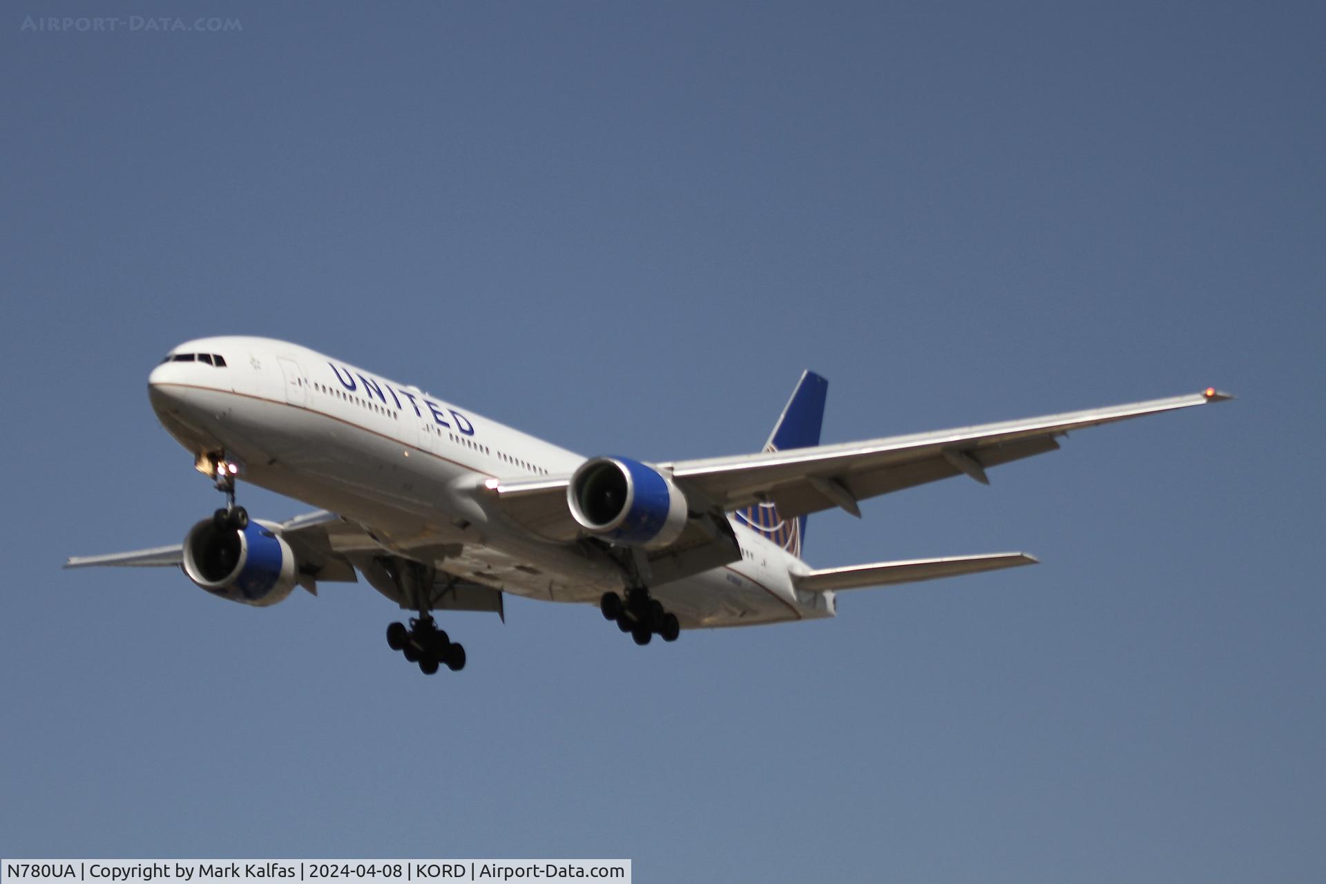 N780UA, 1996 Boeing 777-222 C/N 26944, B772 United Airlines Boeing 777-222 N780UA UAL1764SFO-ORD, landing on 28C ORD during the Solar Eclipse