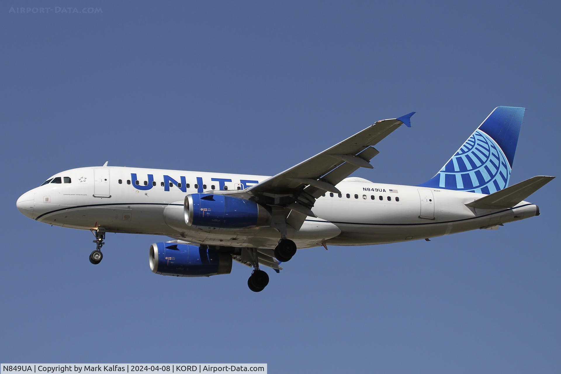 N849UA, 2002 Airbus A319-131 C/N 1649, A319 United Airlines Airbus 319-131 N849UA UAL1863 DCA-ORD landing on 28C KORD During Solar Eclipse