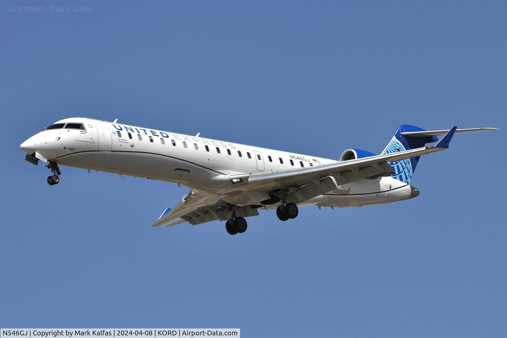 N546GJ, 2008 Bombardier CRJ-702 (CL-600-2C10) Regional Jet C/N 10269, CRJ7 GoJet/United Express Bombardier CRJ-701, CRJ-550 N546GJ GJS4481 CGM-ORD, landing on 28C ORD during Solar Eclipse