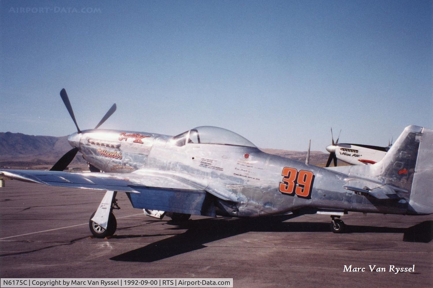 N6175C, 1945 North American P-51D Mustang C/N 45-11558, #39  The Healer was flown by Skip Holm at Reno Air Races in september 1992. Later became N151BJ and N514DK.