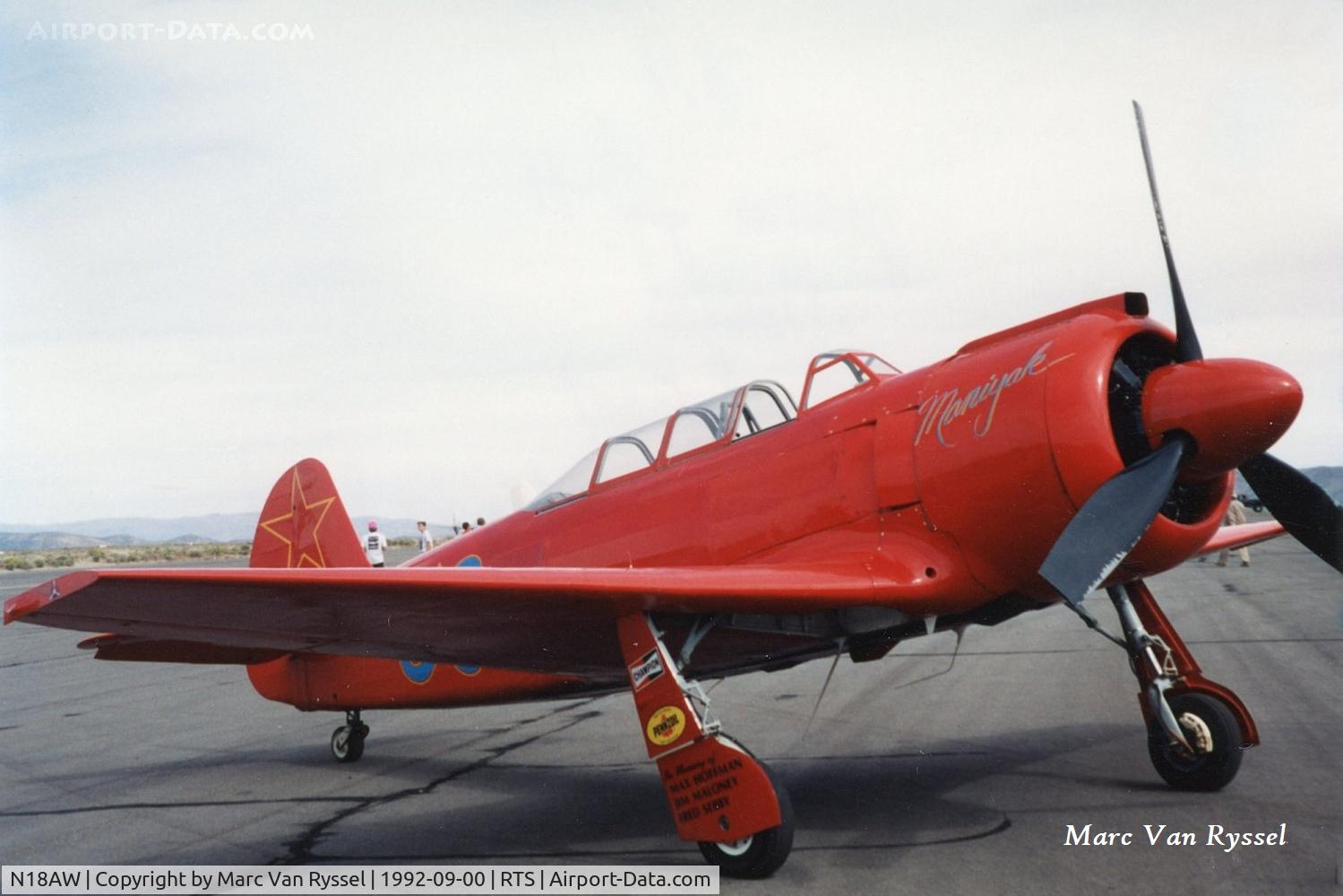 N18AW, 1954 Let C-11 (Yak-11) C/N 25-III-20, #58  Maniyak was  flown by Thomas Camp at Reno Air Races in september 1992.
