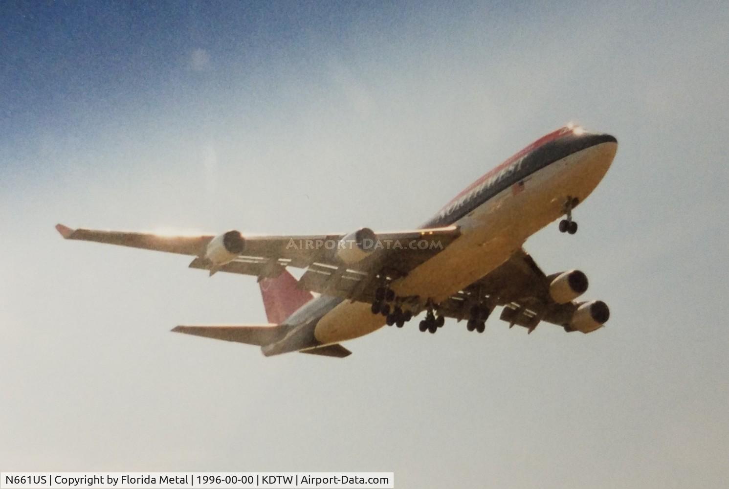 N661US, 1989 Boeing 747-451 C/N 23719, NWA 744 bowling shoe zx DTW 1990s scanned from an old print