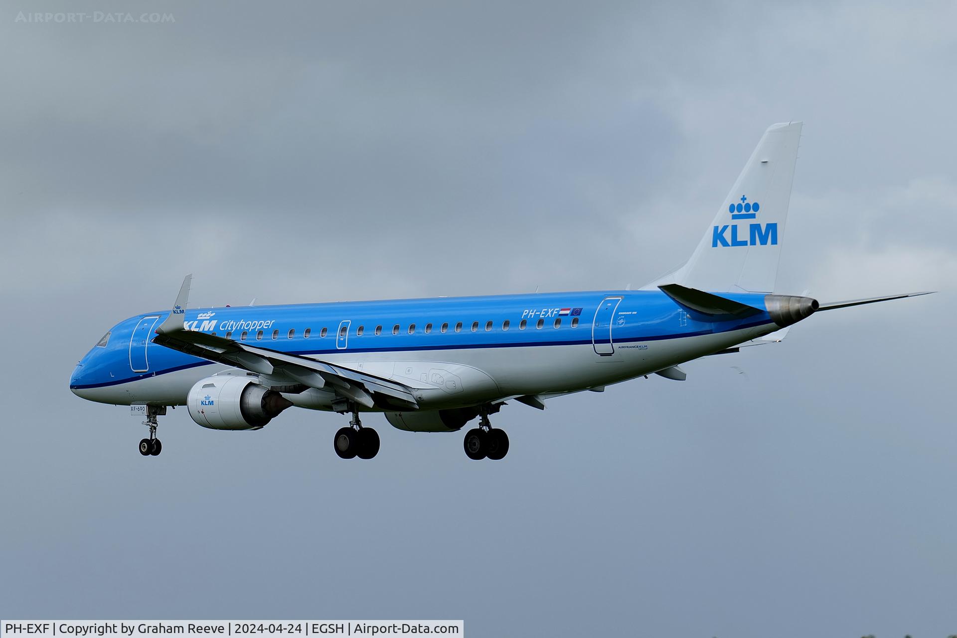 PH-EXF, 2015 Embraer 190STD (ERJ-190-100) C/N 19000690, Landing at Norwich.