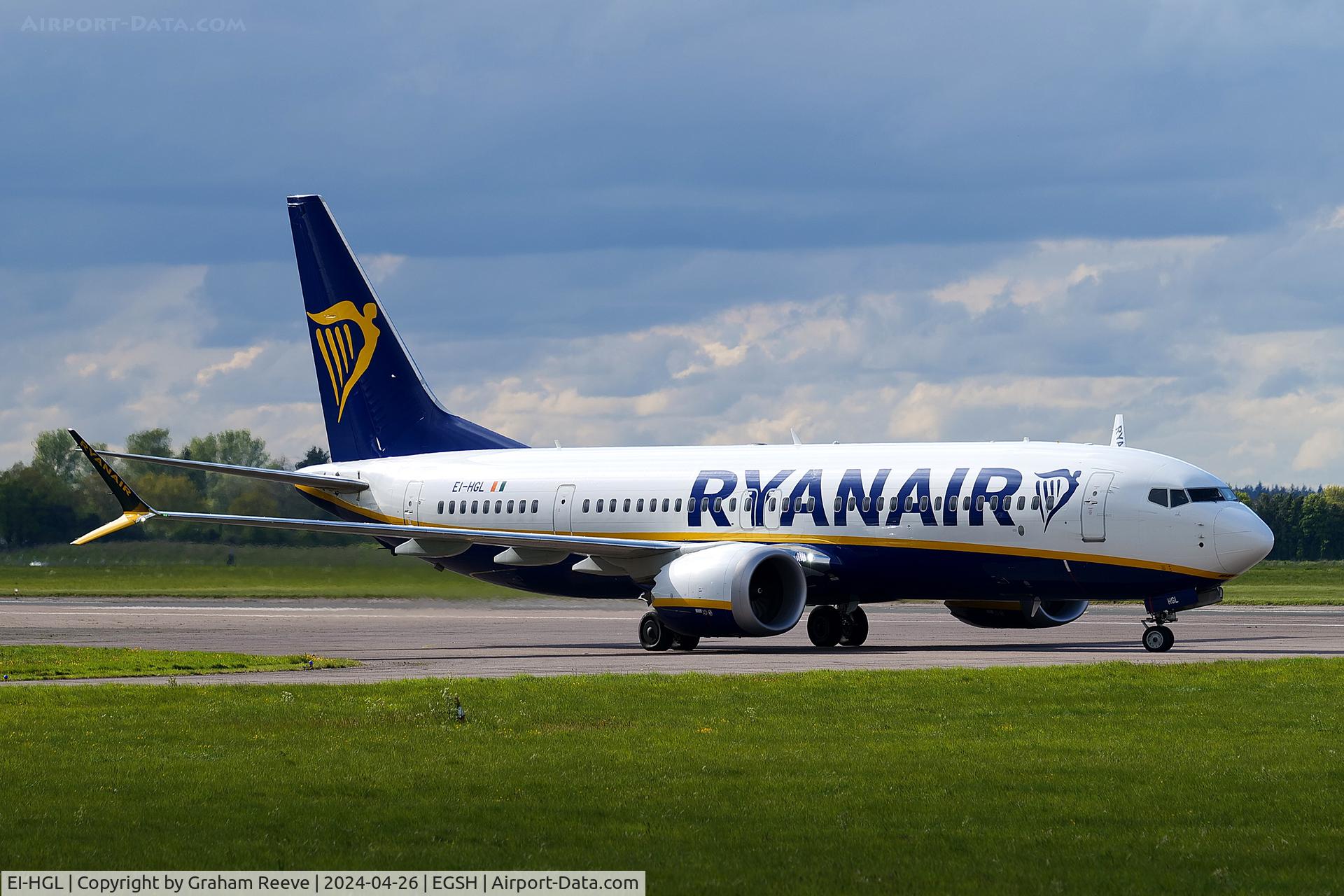 EI-HGL, 2022 Boeing 737-8-200 MAX C/N 65081, Just landed at Norwich.