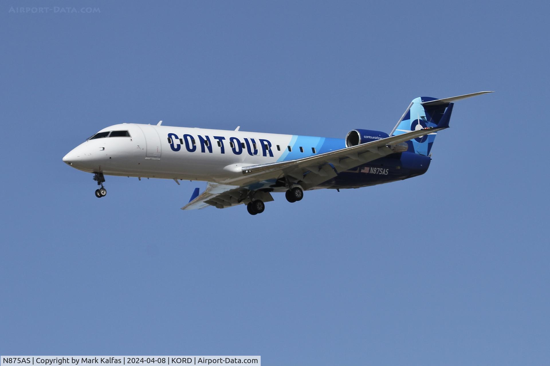 N875AS, 2001 Bombardier CRJ-200ER (CL-600-2B19) C/N 7559, CRJ2 Contour Airlines/ Corporate Flight Management Bombarier CL-600-2B19 N875AS VTE3095 OWB- ORD, 28C approach ORD
