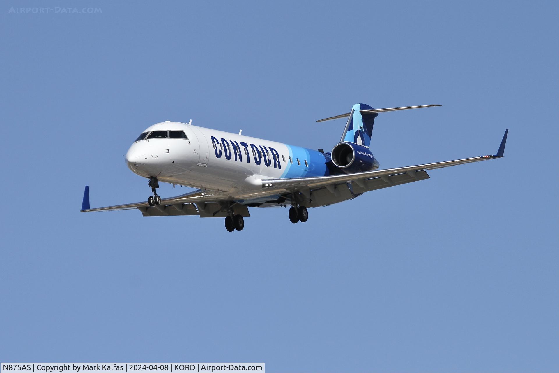 N875AS, 2001 Bombardier CRJ-200ER (CL-600-2B19) C/N 7559, CRJ2 Contour Airlines/ Corporate Flight Management Bombarier CL-600-2B19 N875AS VTE3095 OWB- ORD, 28C approach ORD