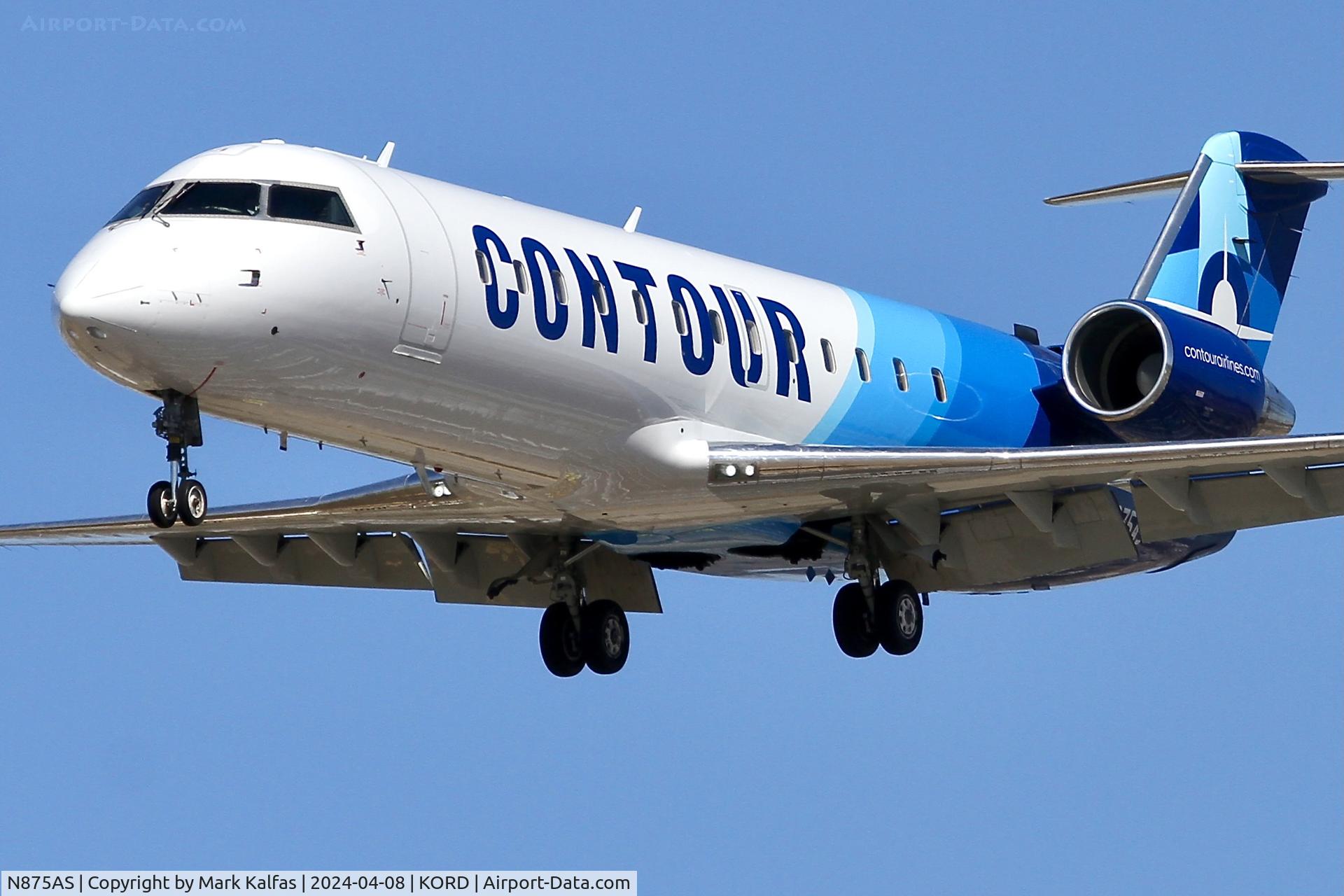 N875AS, 2001 Bombardier CRJ-200ER (CL-600-2B19) C/N 7559, CRJ2 Contour Airlines/ Corporate Flight Management Bombarier CL-600-2B19 N875AS VTE3095 OWB- ORD, 28C approach ORD