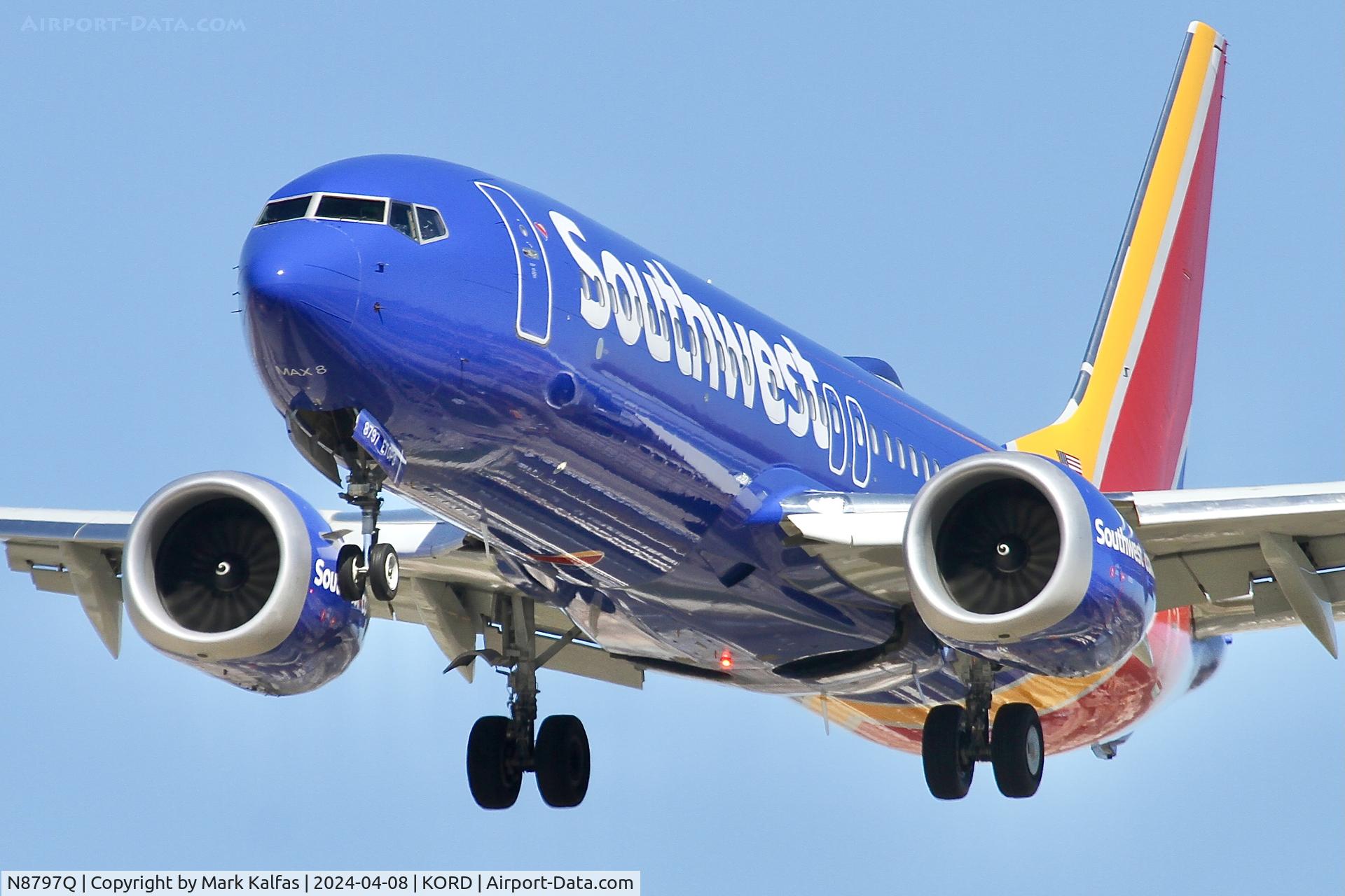 N8797Q, 2023 Boeing 737-8 MAX C/N 67787, B38M Southwest Boeing 737 MAX 8 N8797Q SWA3052 DEN-ORD, landing 28C ORD