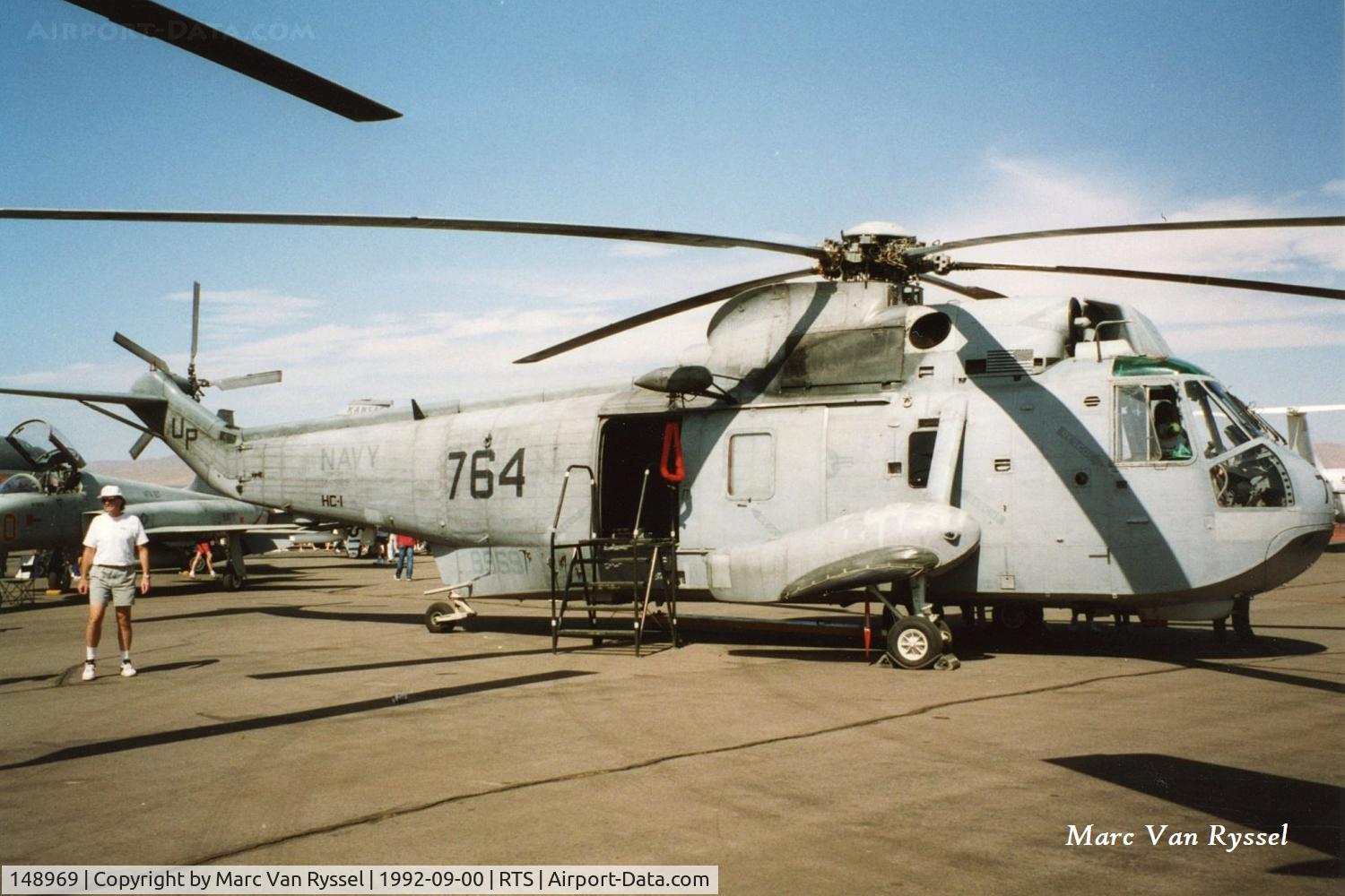 148969, Sikorsky SH-3H C/N 148969, 148969 of HC-1 at Reno Air Races in sept.1992. To Amarc on 1994-04-15, in 2011 to Department of State as N969WL.