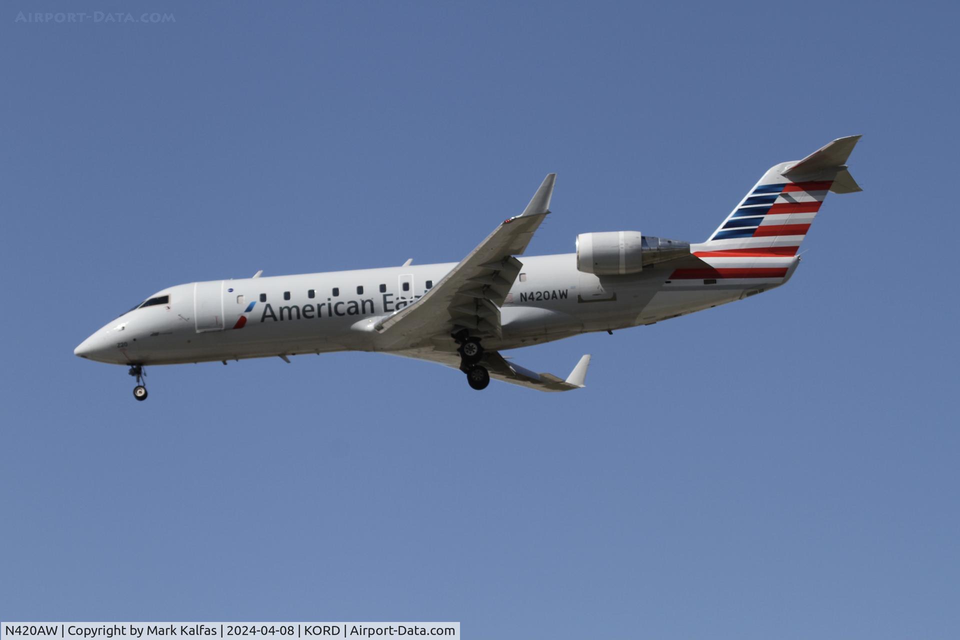 N420AW, 2002 Bombardier CRJ-200LR (CL-600-2B19) C/N 7640, CRJ2 Air Wisconsin/American Eagle Canadair Regional Jet CRJ-200, N420AW AWI6013 PIA-ORD